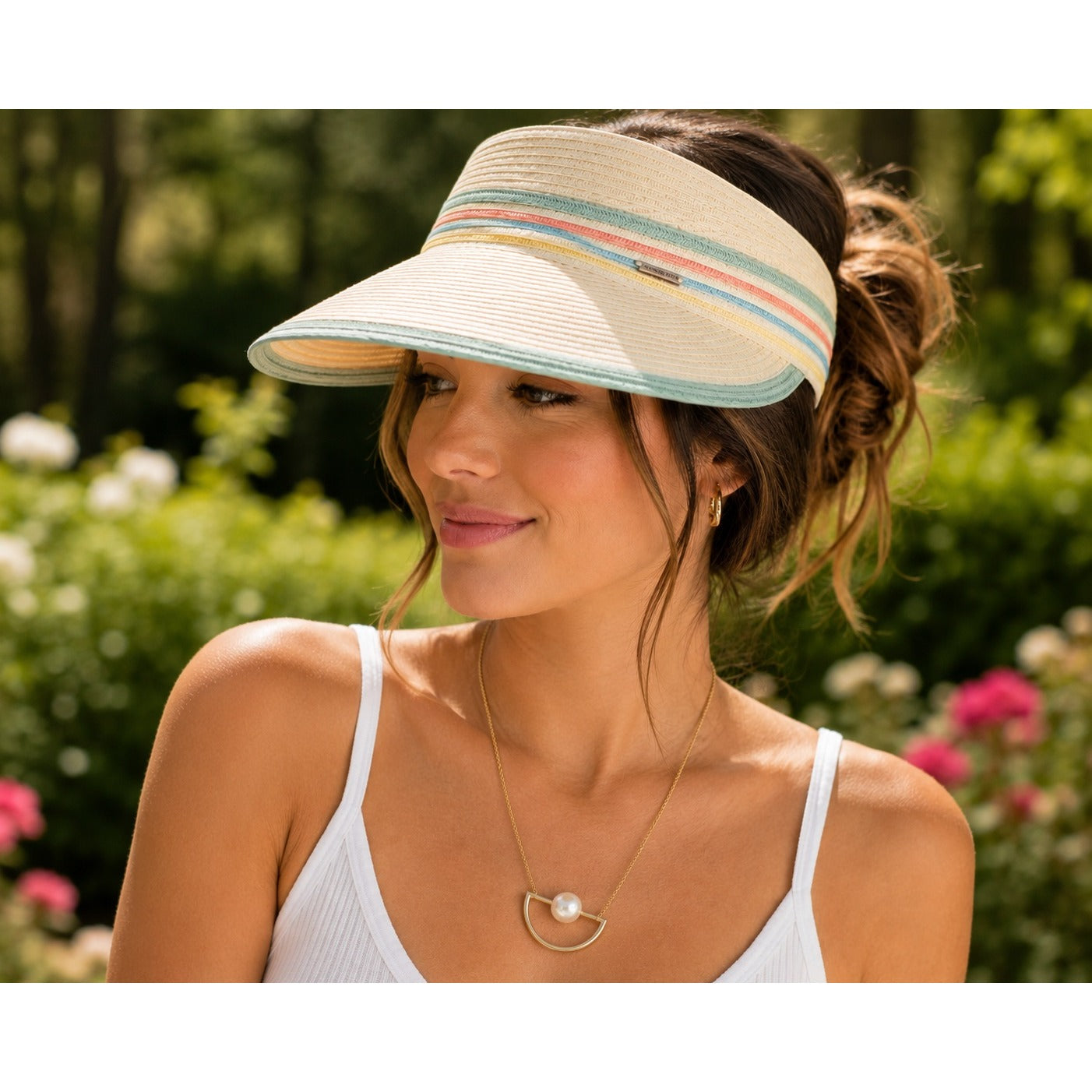 Sun N Sand Headwear Straw Visor Hat UPF 50+ Pastel Stripe Roll Up Beach Golf One Size
