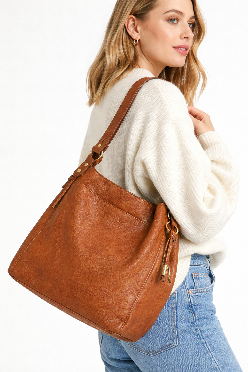 Parfois Brown Slouchy Hobo Bag Vegan Leather Drawstring Shoulder