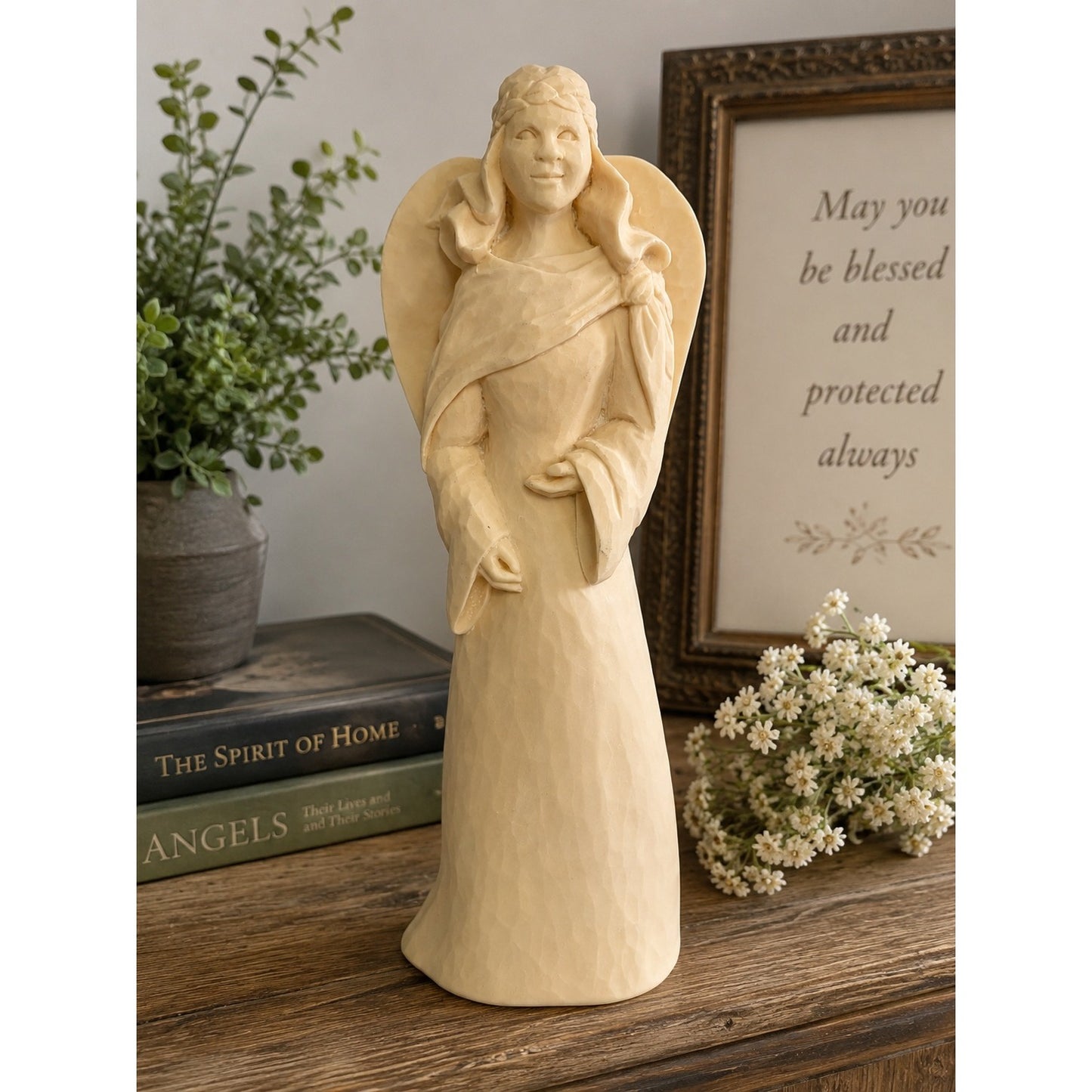 Kelley Stadelman Angel Figurine 15 Inch Cream Resin Sculpture Inspirational Home Decor
