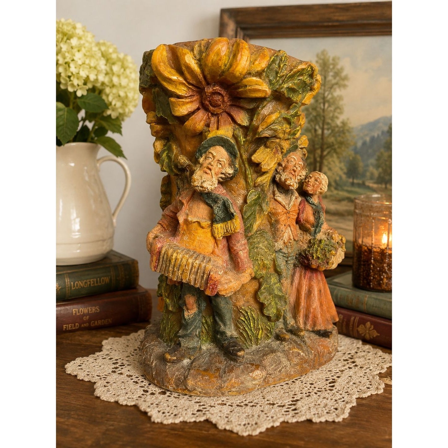 Vintage Günter Kerzen West Germany Sculptural Wax Candle Folk Musicians Sunflower 11"