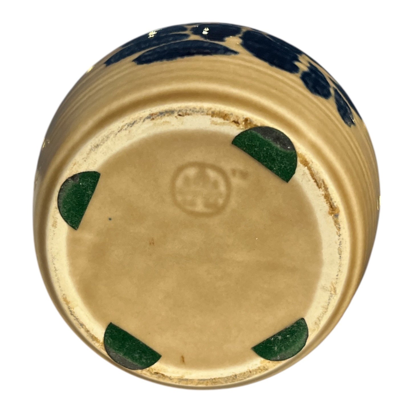 90s-2000s Rowe Pottery Works Lidded Stoneware Crock – Cobalt Blue Floral – Signed USA