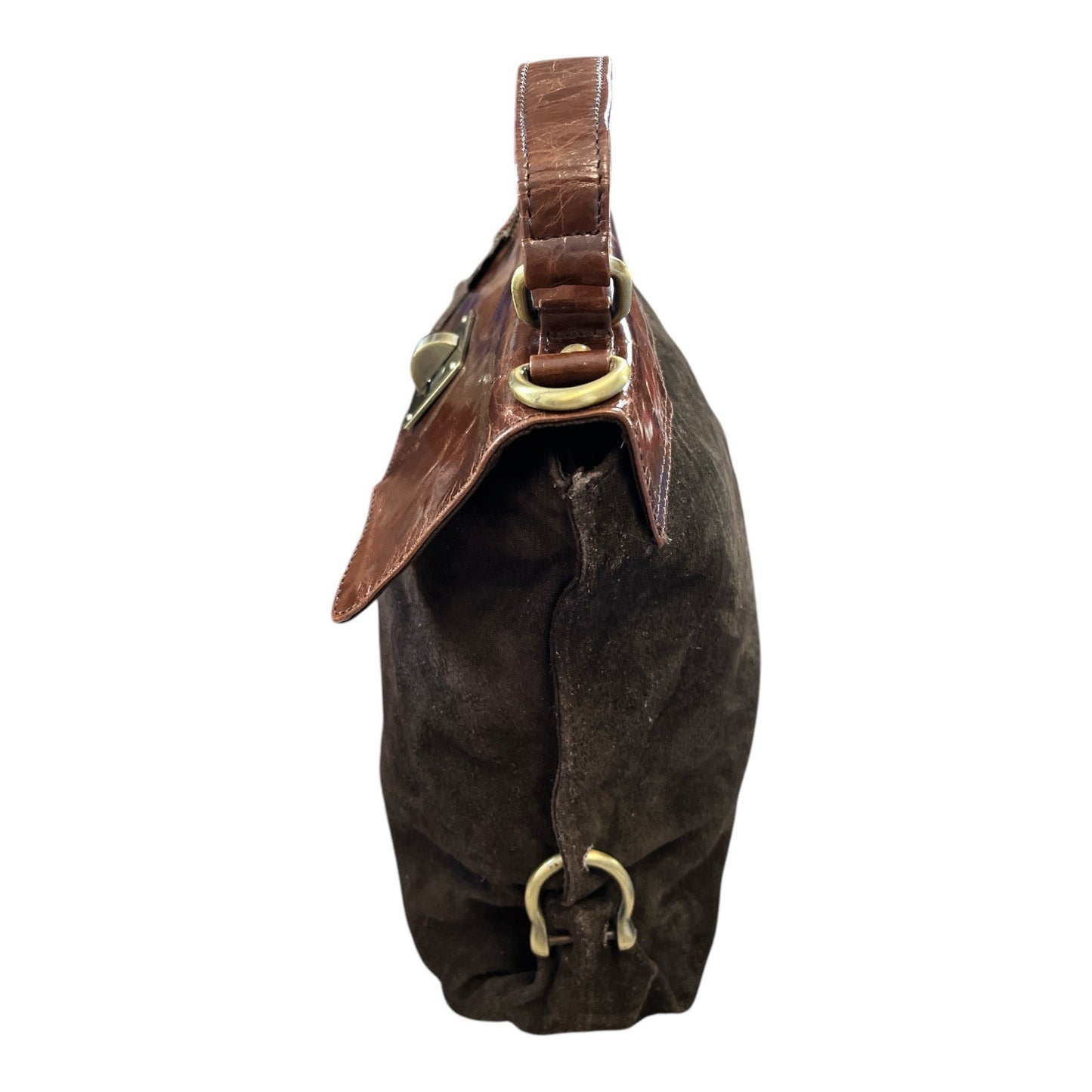 Kimchi Blue Brown Suede and Leather Satchel – 13" x 10" x 3" – Vintage 2010s