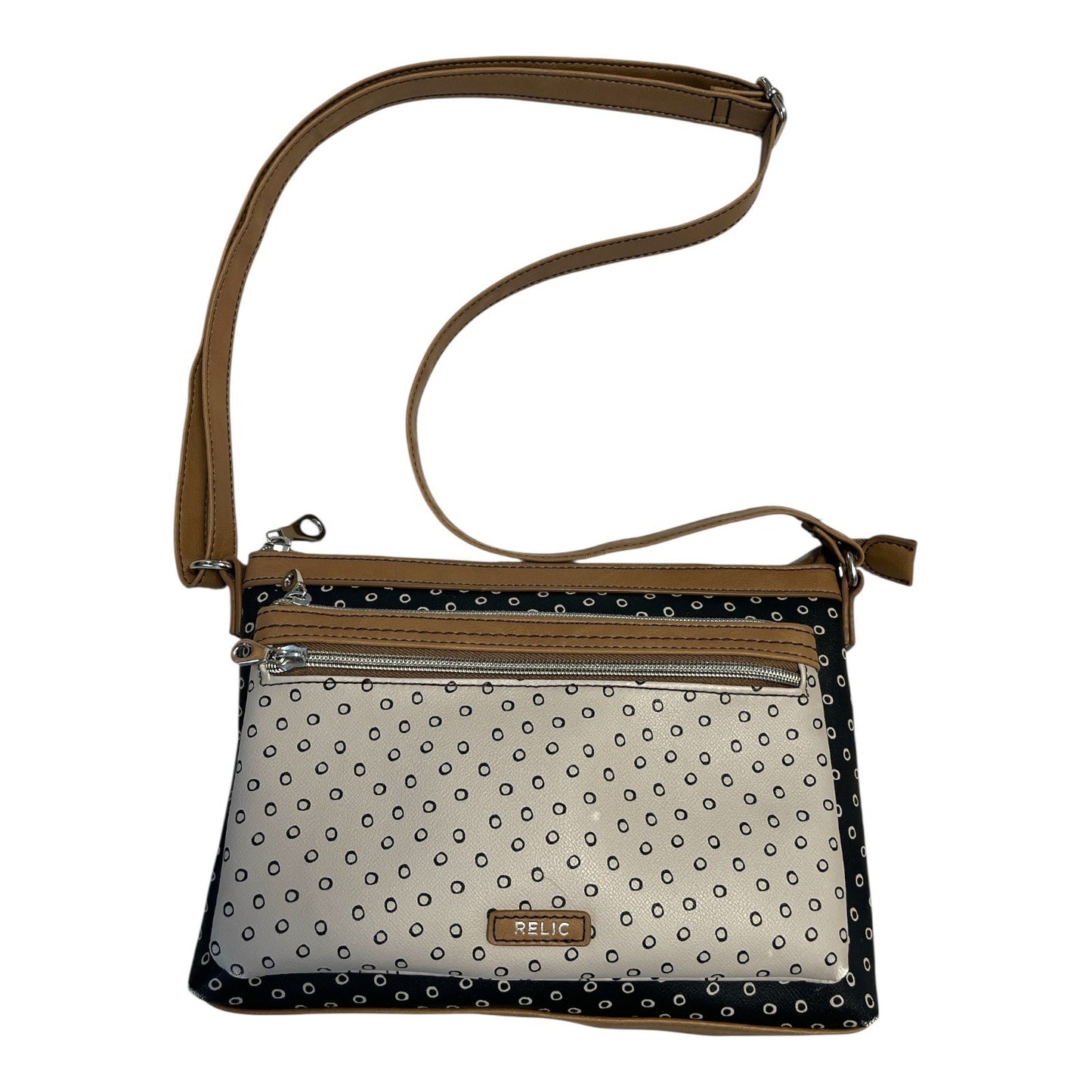 Relic by Fossil Polka Dot Crossbody Bag | Black & White Faux Leather | 11x8" | 2010s