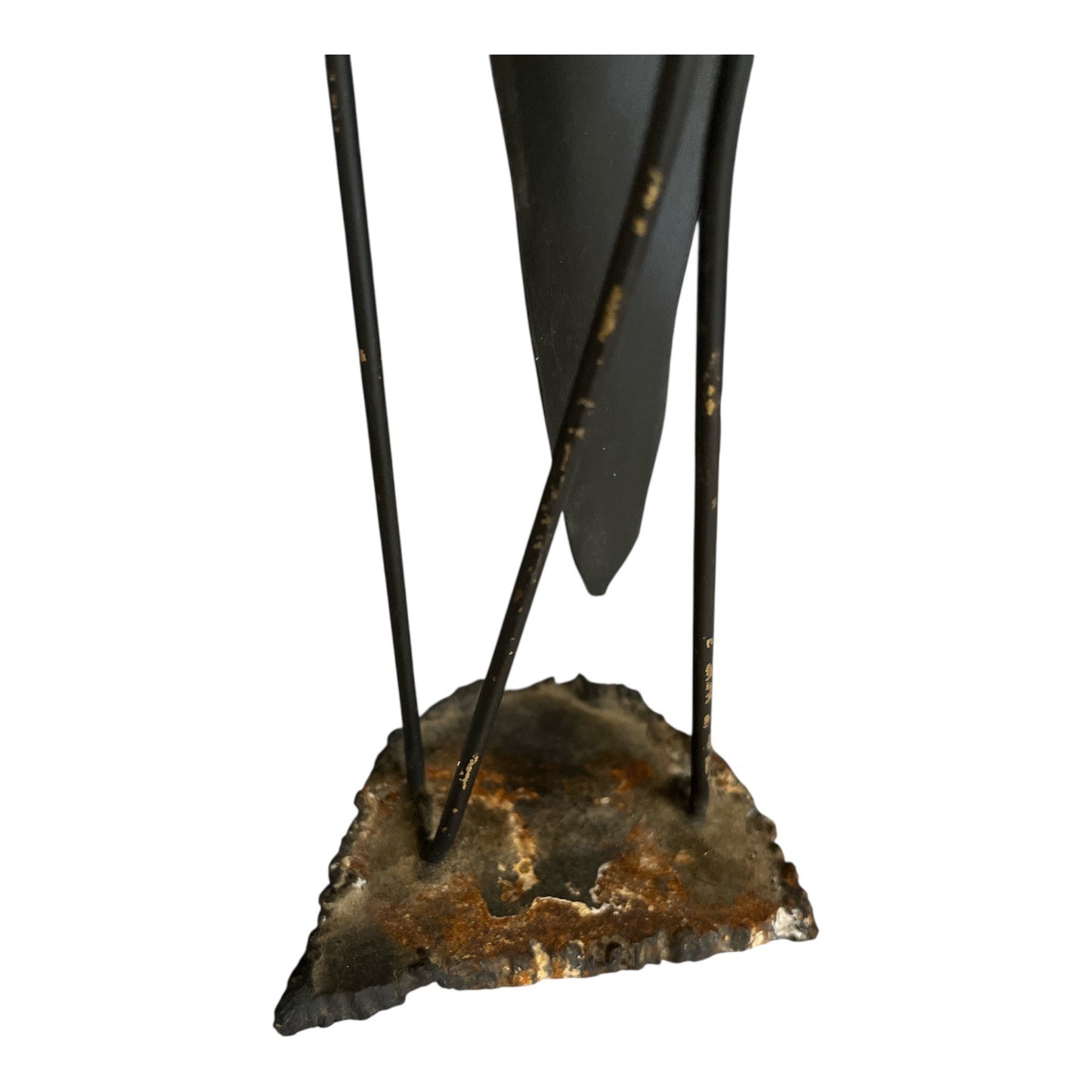 Vintage Brutalist Metal Sculpture – Tribal Figure with Spear – Mid Century Modernist Art
