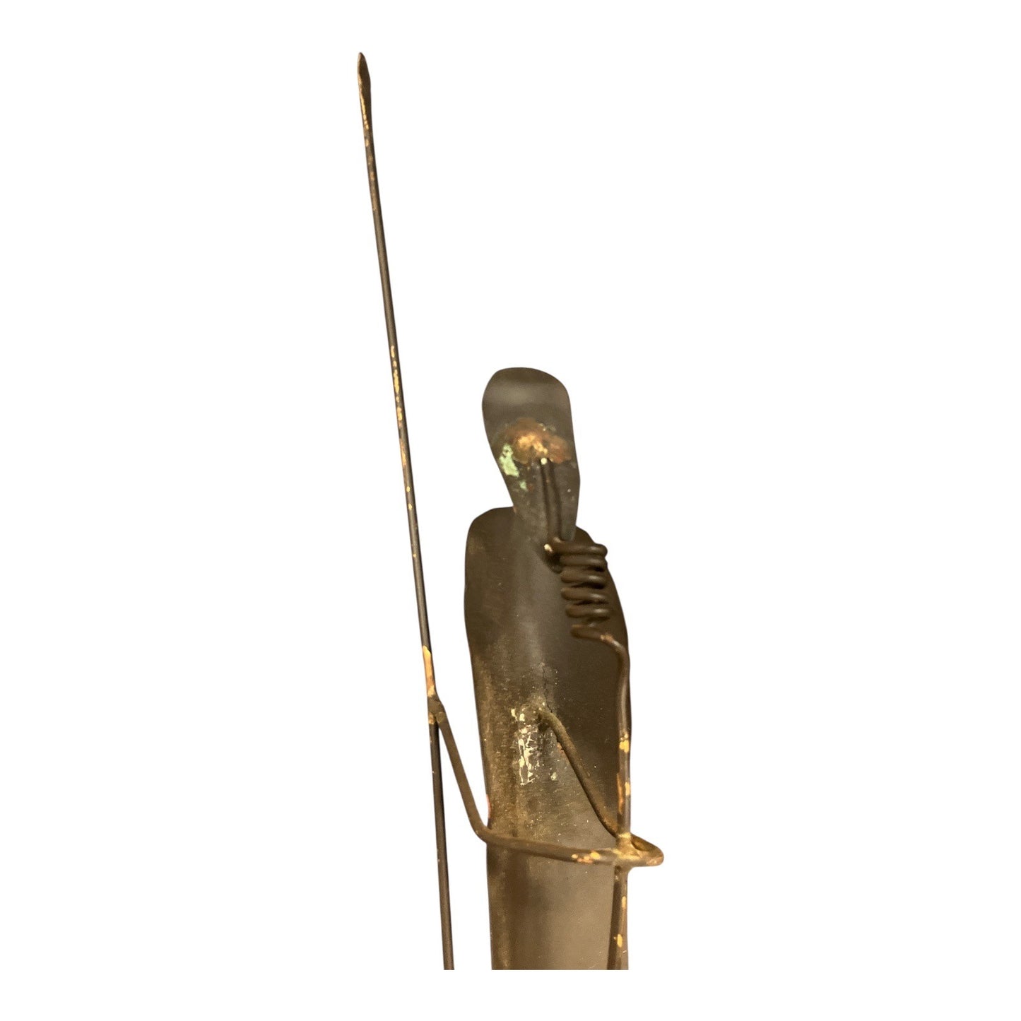 Vintage Brutalist Metal Sculpture – Tribal Figure with Spear – Mid Century Modernist Art