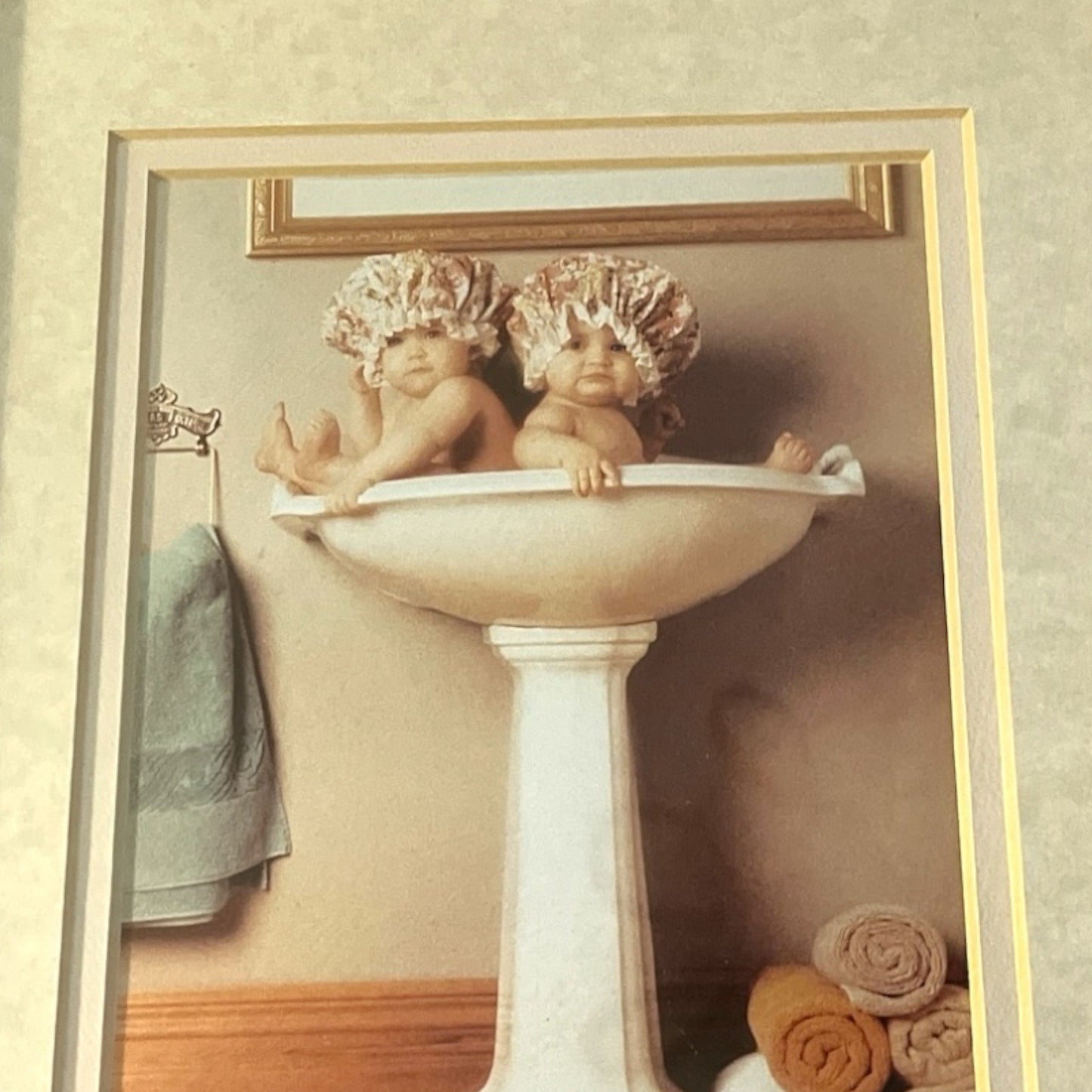 Framed Anne Geddes “Babies in Handbasin” Wall Art – 9x11 Print, Portal Publications – Baby Bathroom Decor