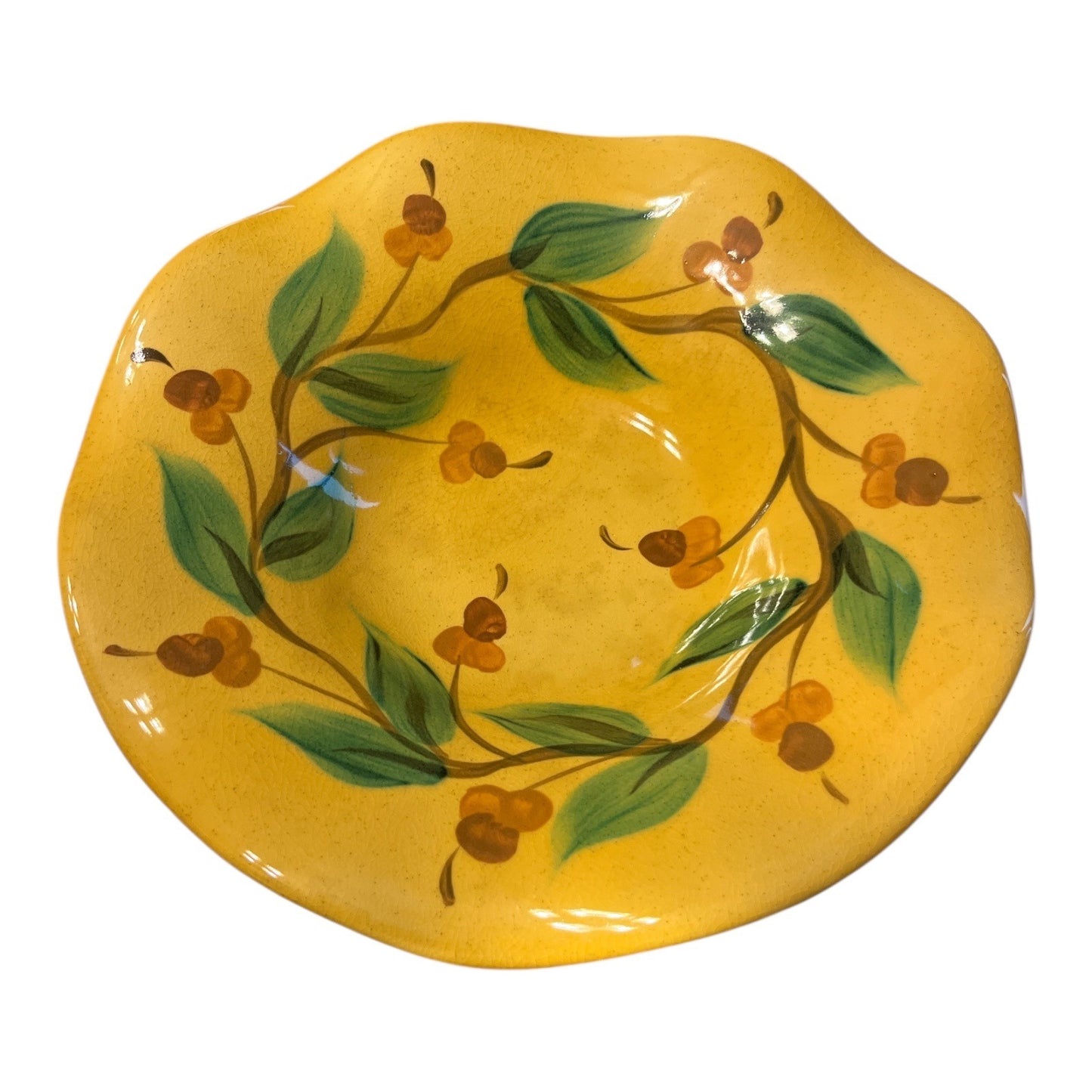Hand-Painted Ceramic Bowl by Gail Pittman – Signed 2002 – Yellow Floral