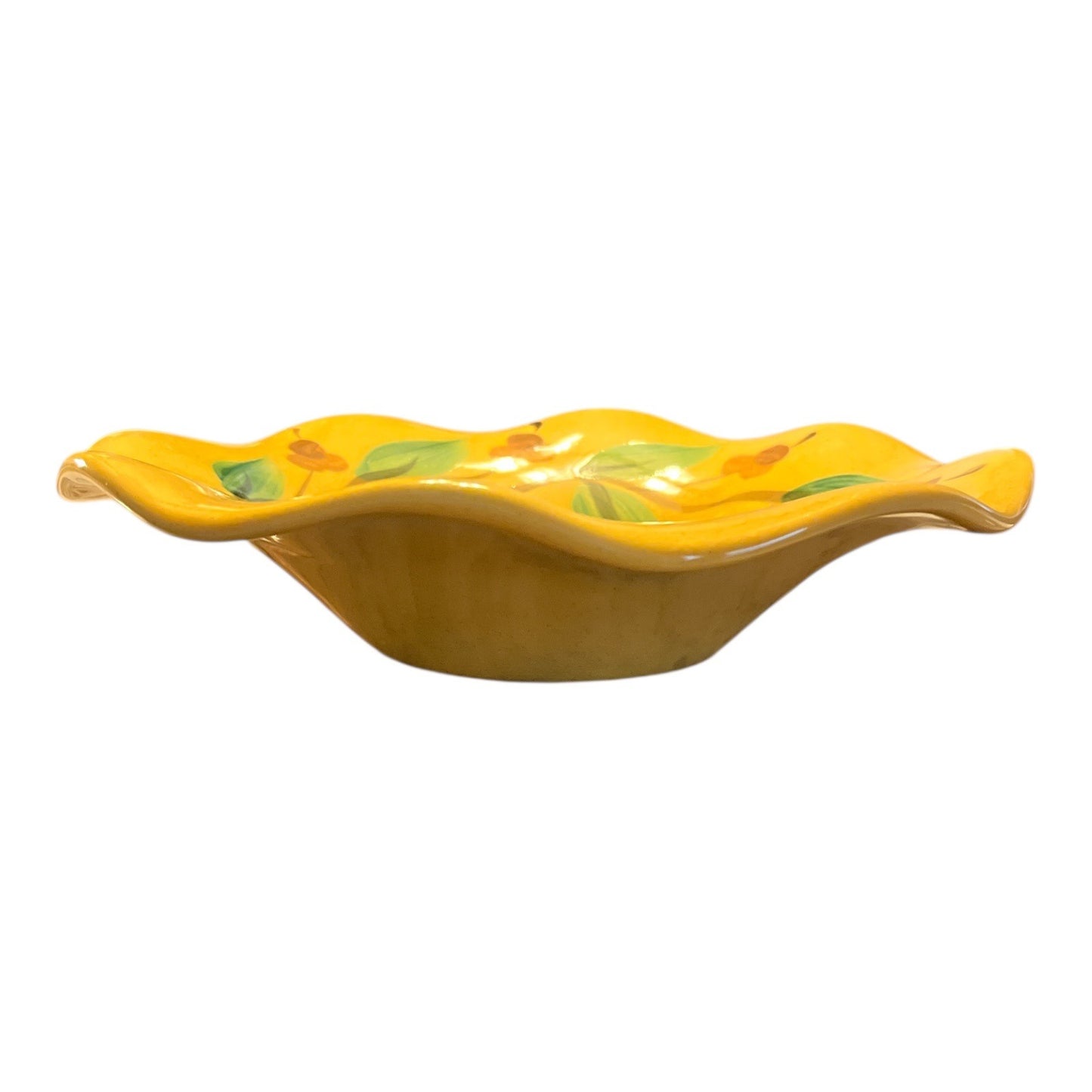 Hand-Painted Ceramic Bowl by Gail Pittman – Signed 2002 – Yellow Floral
