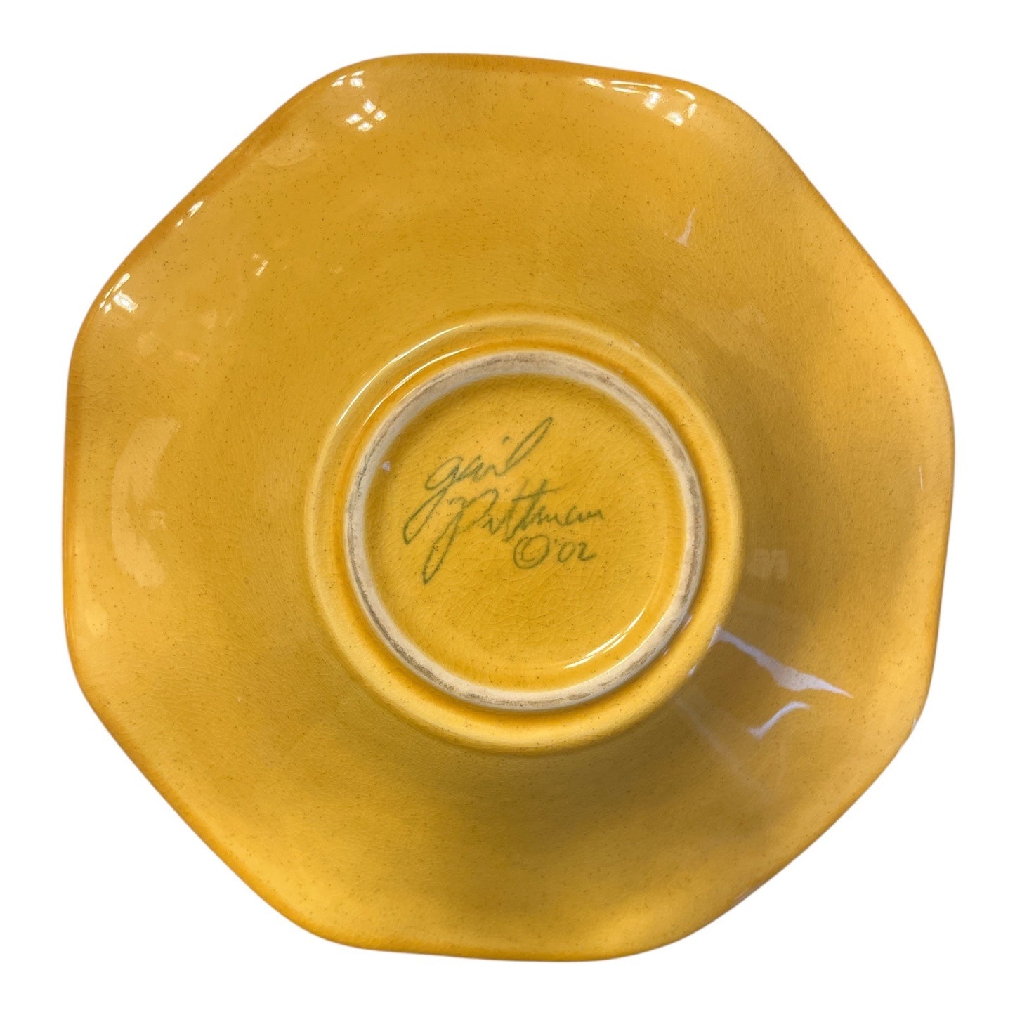 Hand-Painted Ceramic Bowl by Gail Pittman – Signed 2002 – Yellow Floral