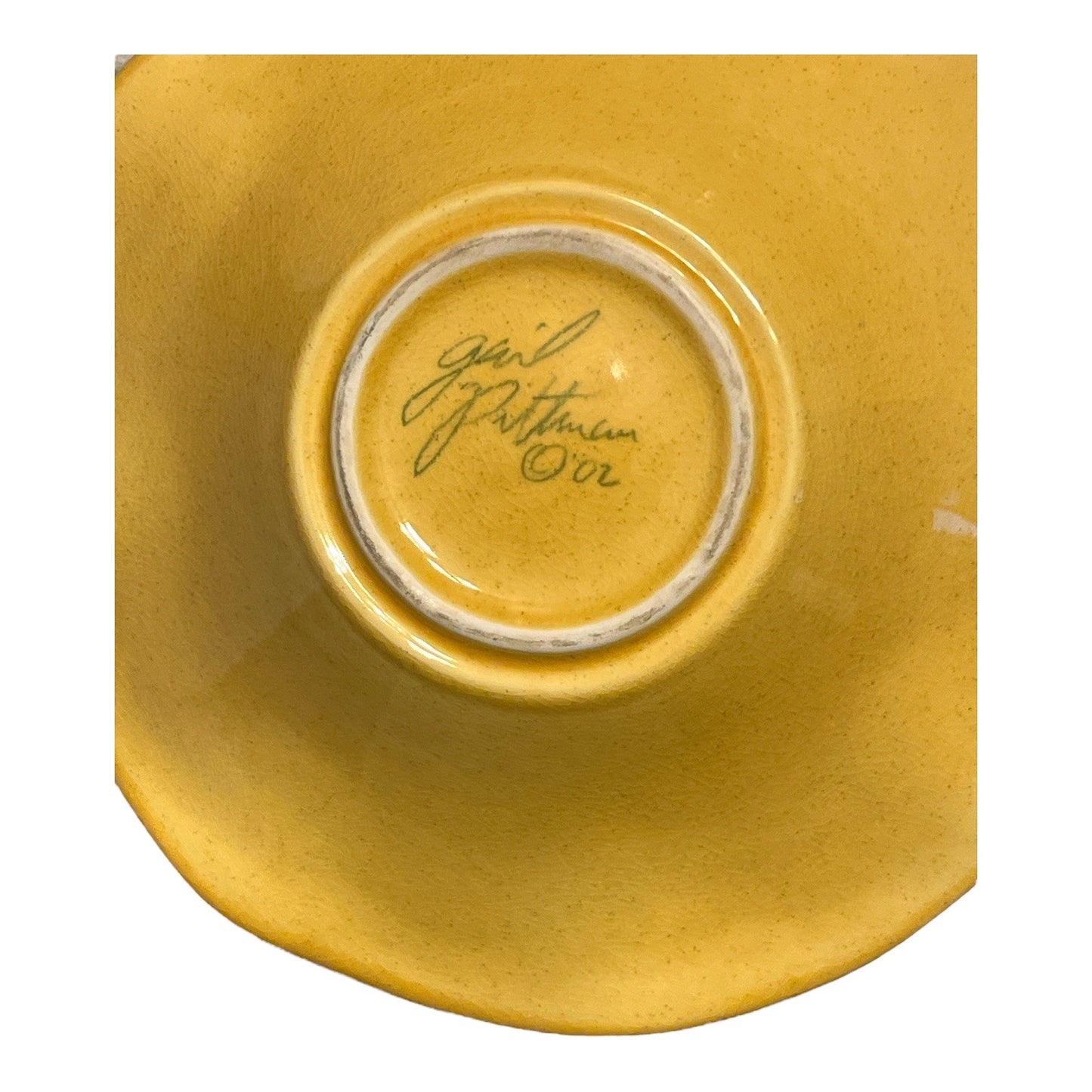 Hand-Painted Ceramic Bowl by Gail Pittman – Signed 2002 – Yellow Floral