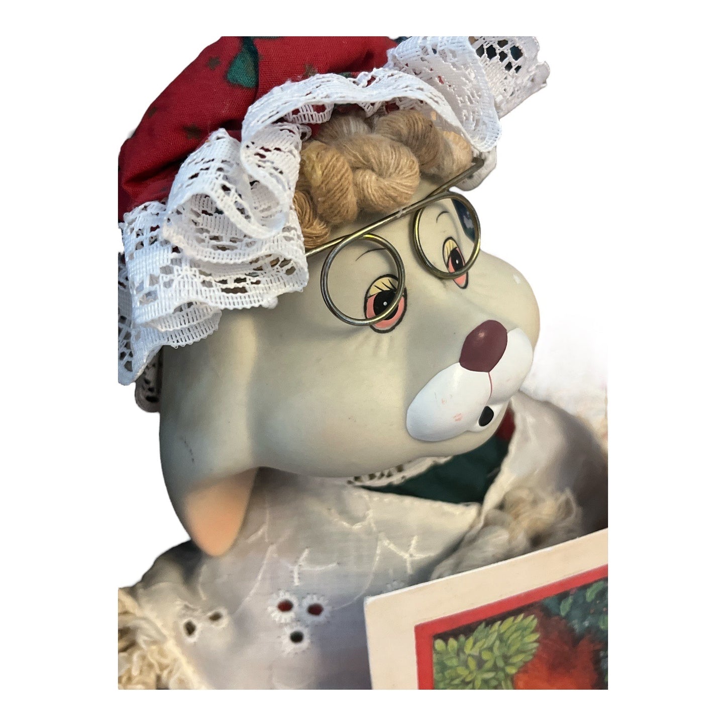 Vintage 1996 House of Lloyd Bunny Couple – Grandpa Lloyd & Grandma TL Toys with Book – 15” Christmas Plush Figures with Porcelain Heads