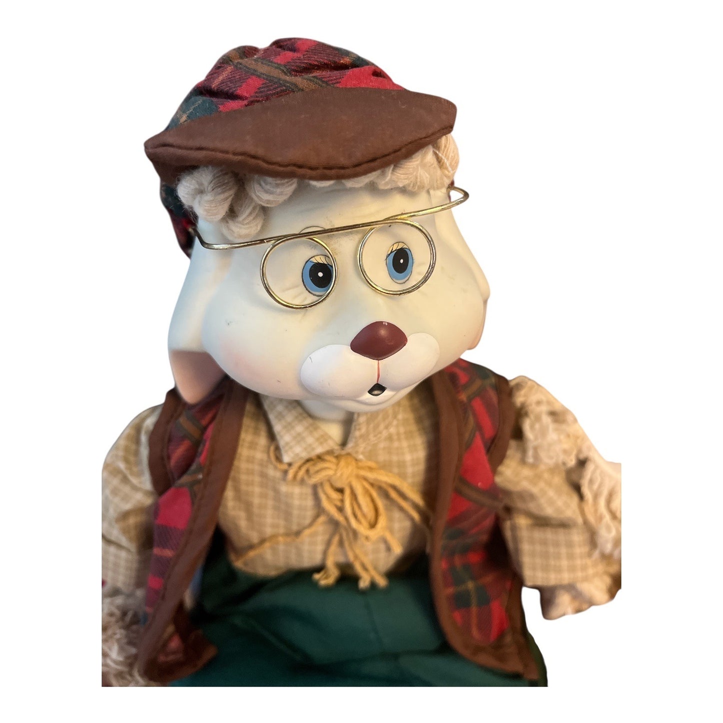 Vintage 1996 House of Lloyd Bunny Couple – Grandpa Lloyd & Grandma TL Toys with Book – 15” Christmas Plush Figures with Porcelain Heads