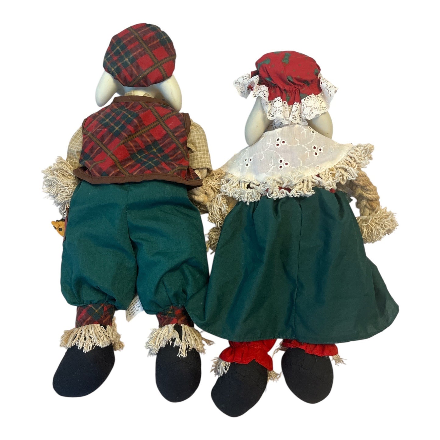 Vintage 1996 House of Lloyd Bunny Couple – Grandpa Lloyd & Grandma TL Toys with Book – 15” Christmas Plush Figures with Porcelain Heads