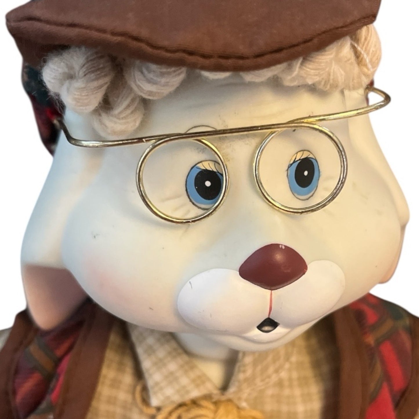 Vintage 1996 House of Lloyd Bunny Couple – Grandpa Lloyd & Grandma TL Toys with Book – 15” Christmas Plush Figures with Porcelain Heads
