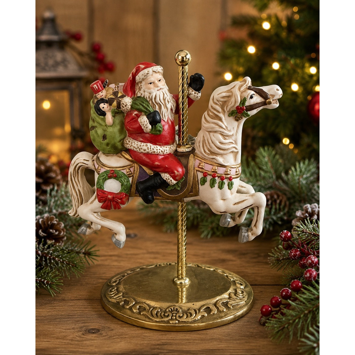 Vintage 1986 HOMCO 5117 Santa Riding Carousel Horse Christmas Figurine