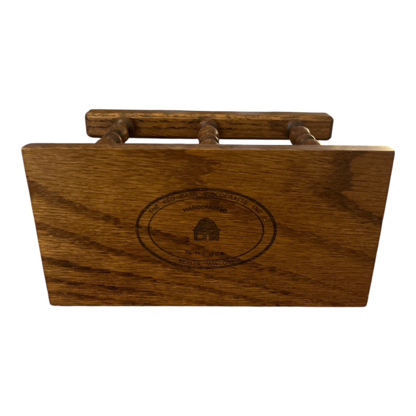 Vintage Red Barn Woodcrafts Oak Napkin Holder – 1980s–1990s – Made in USA