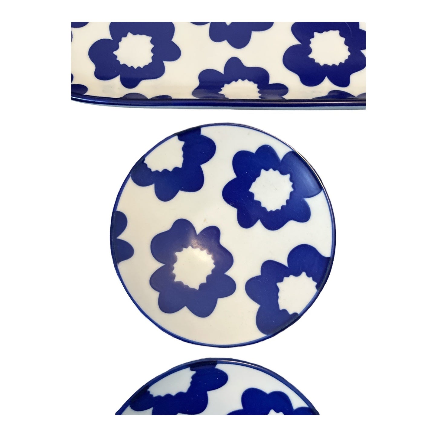 Crofton Stoneware Serving Set – Blue Floral Pattern – 1 Tray & 4 Plates – Microwave & Dishwasher Safe