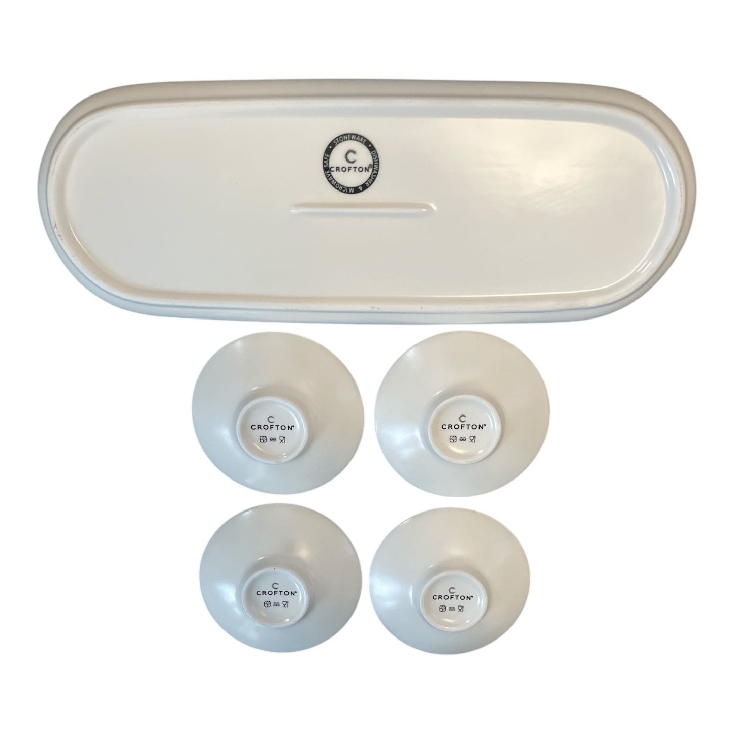 Crofton Stoneware Serving Set – Blue Floral Pattern – 1 Tray & 4 Plates – Microwave & Dishwasher Safe