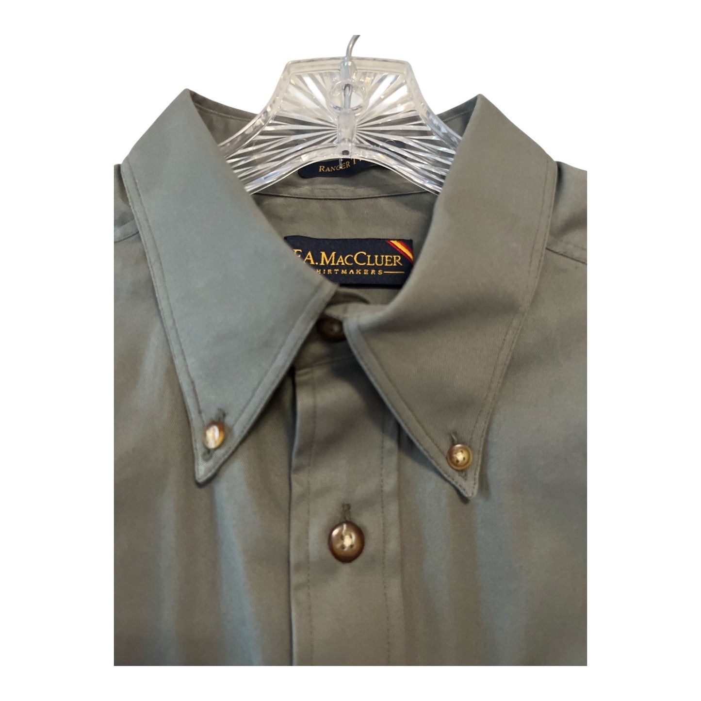 F.A. MacCluer Men's Shirt L | 100% Cotton Green Button-Down | Ranger Fit India Made | 50" Chest