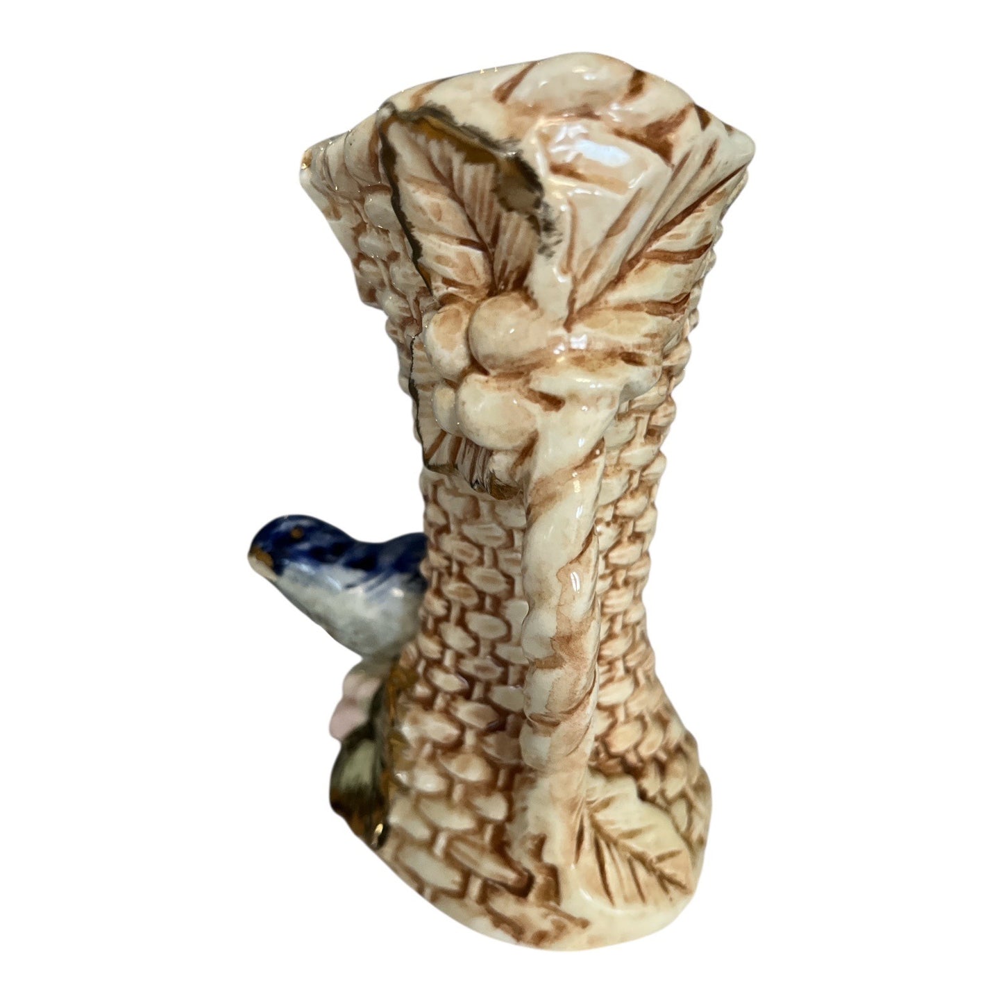 Vintage Norleans Japan Ceramic Bud Vase – Bluebird & Grapes Basket Weave