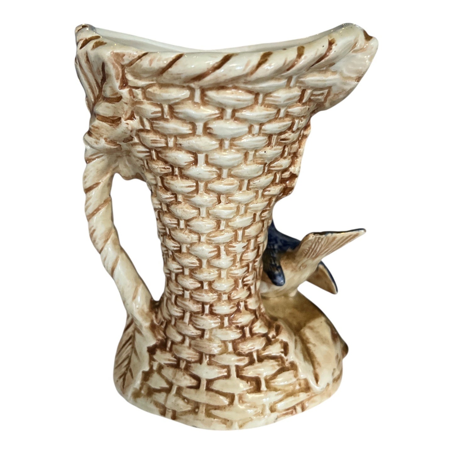 Vintage Norleans Japan Ceramic Bud Vase – Bluebird & Grapes Basket Weave