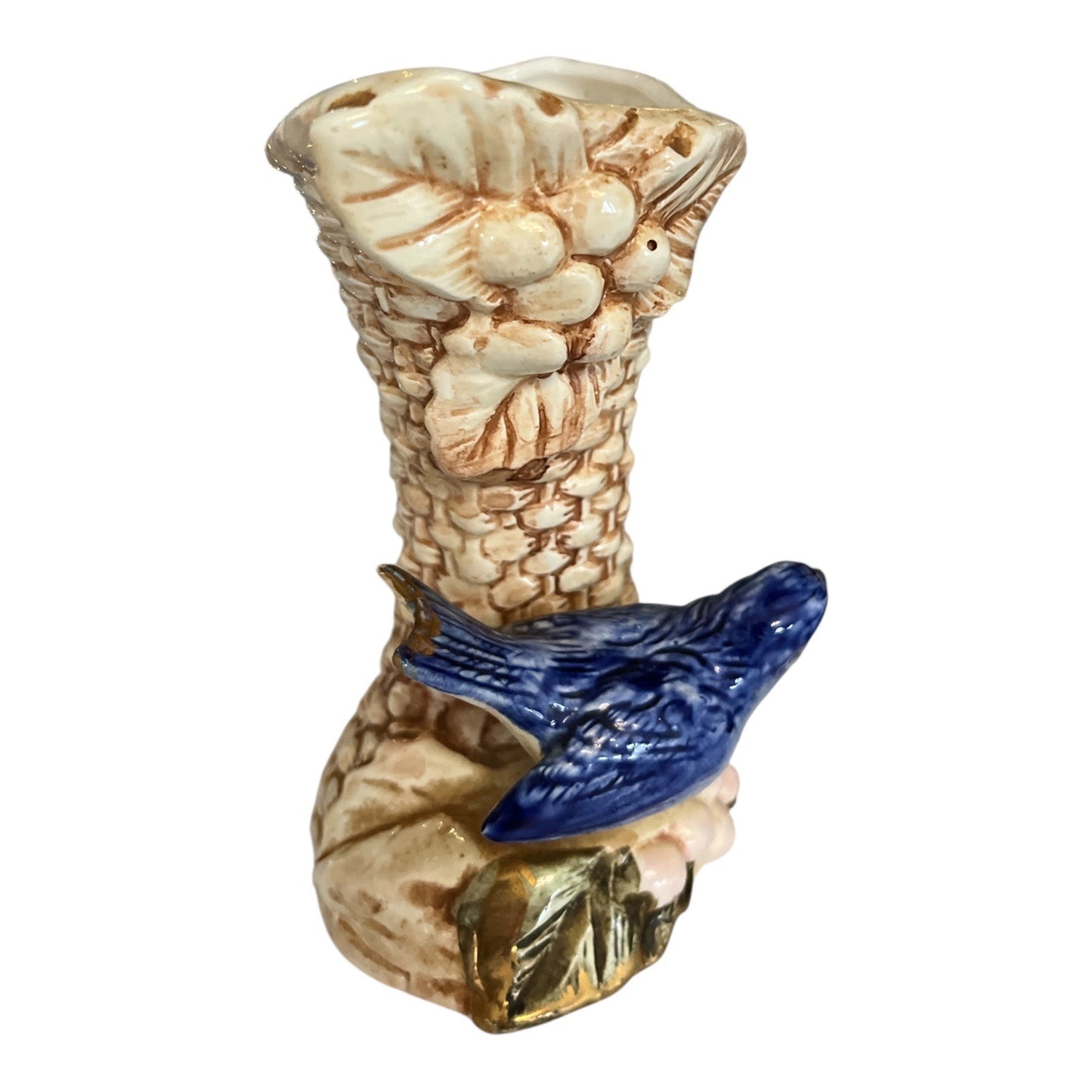 Vintage Norleans Japan Ceramic Bud Vase – Bluebird & Grapes Basket Weave
