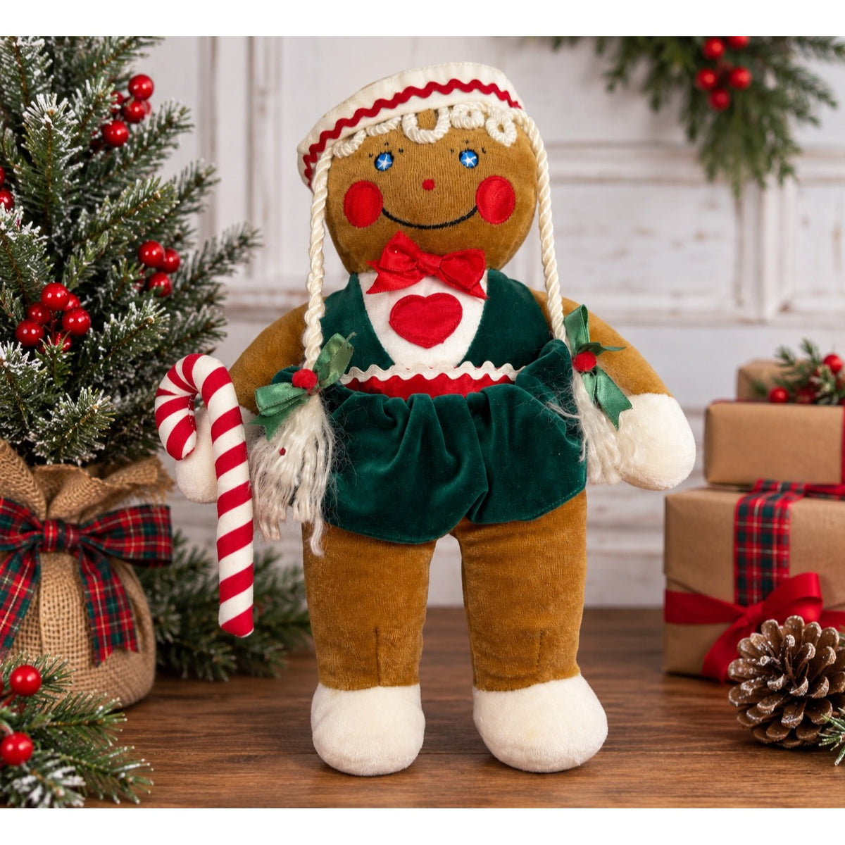 1990 Target Gingerbread Girl Plush Commonwealth Christmas Doll Candy Cane 13"