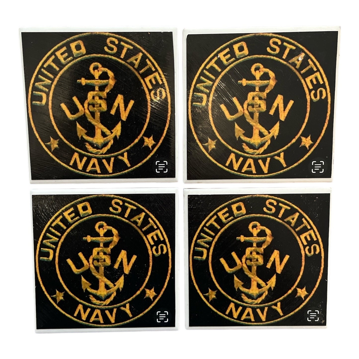 Set of 4 U.S. Navy Ceramic Tile Coasters – 4.25" – Cork Backing – Military Decor