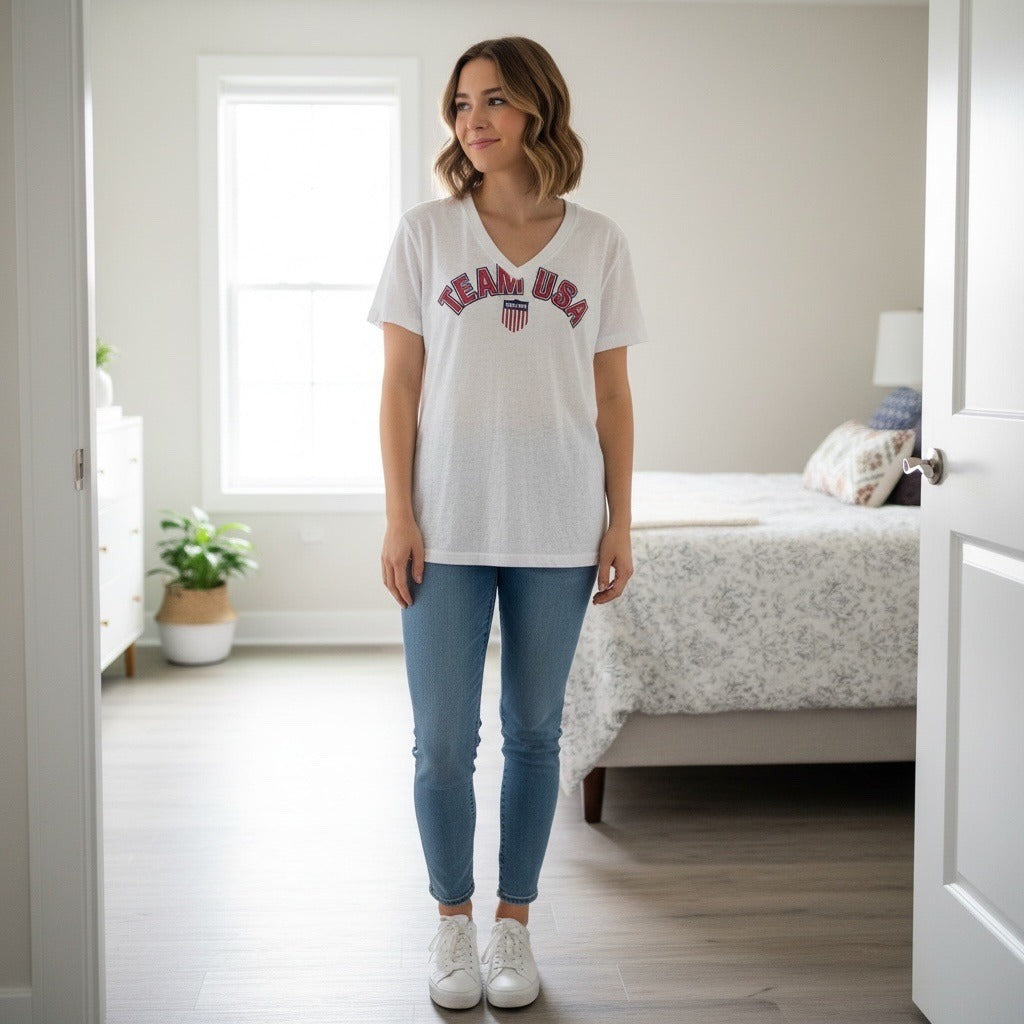 Vintage Team USA Olympic Committee Burnout V-Neck T-Shirt XL With Tags