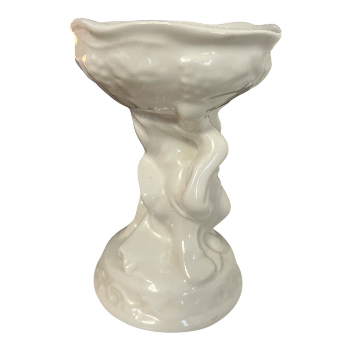 Vtg White Cherub Compote Dish – Made in England, Glossy Porcelain, Scalloped Rim, Mid-Century Baroque Style, 5.5"
