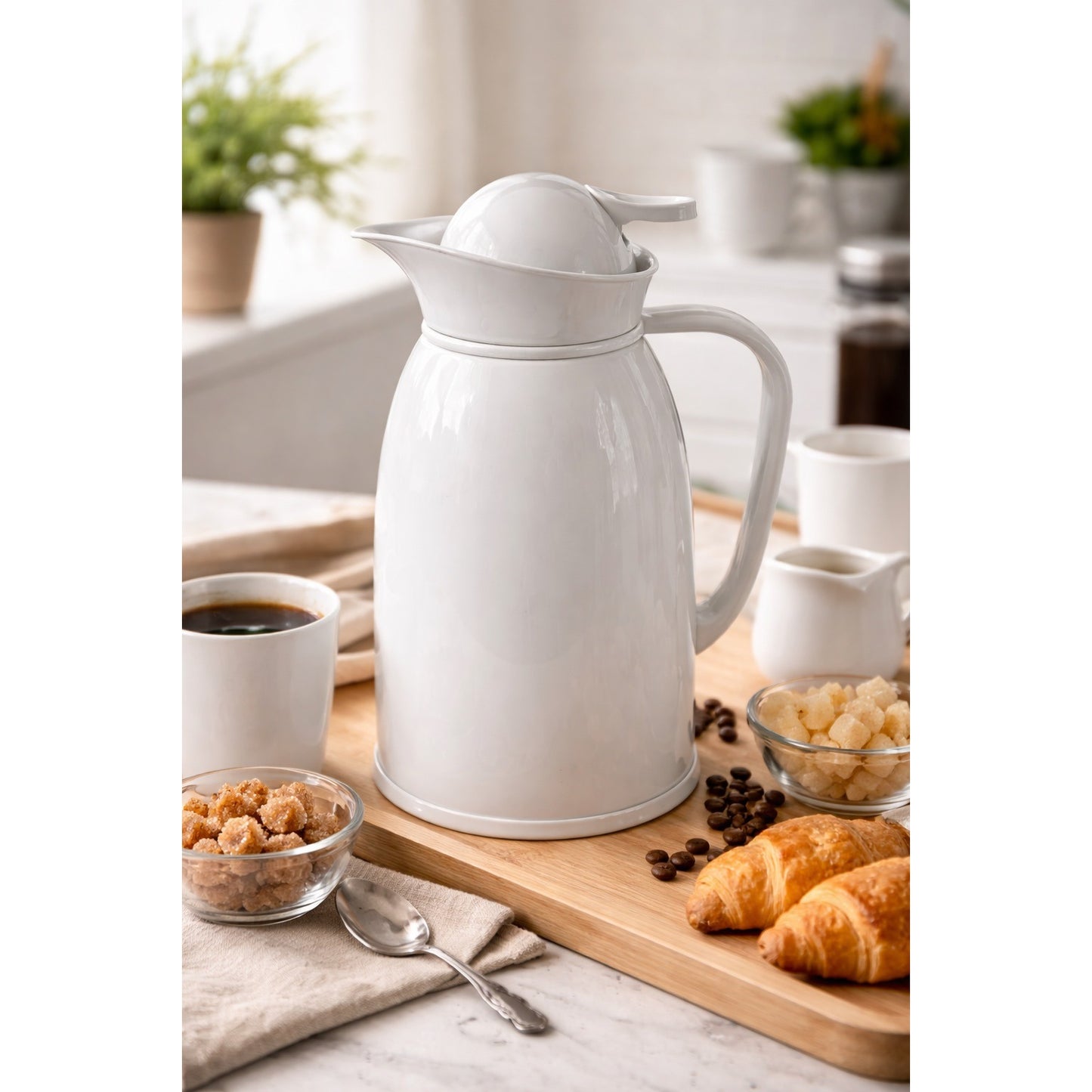 Mid-2000s White Glass-Lined Thermal Carafe Coffee Pitcher Hot Cold Beverage Server