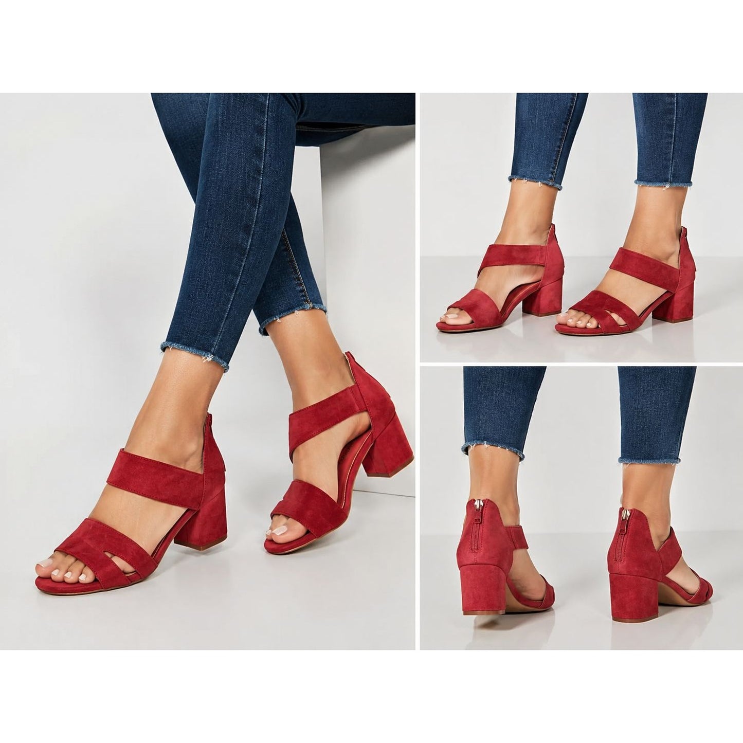 Bella Vita Korrine Red Suede Block Heel Sandals Women’s Size 6.5 Comfort Dress Shoes - Fits Larger