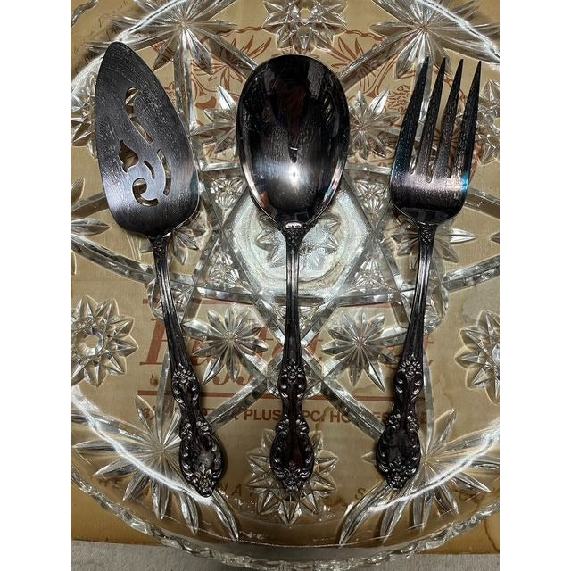 Vintage Rogers Silverplate Buffet Set with Pressed Glass Platter – Original Box – MCM Hostess Set