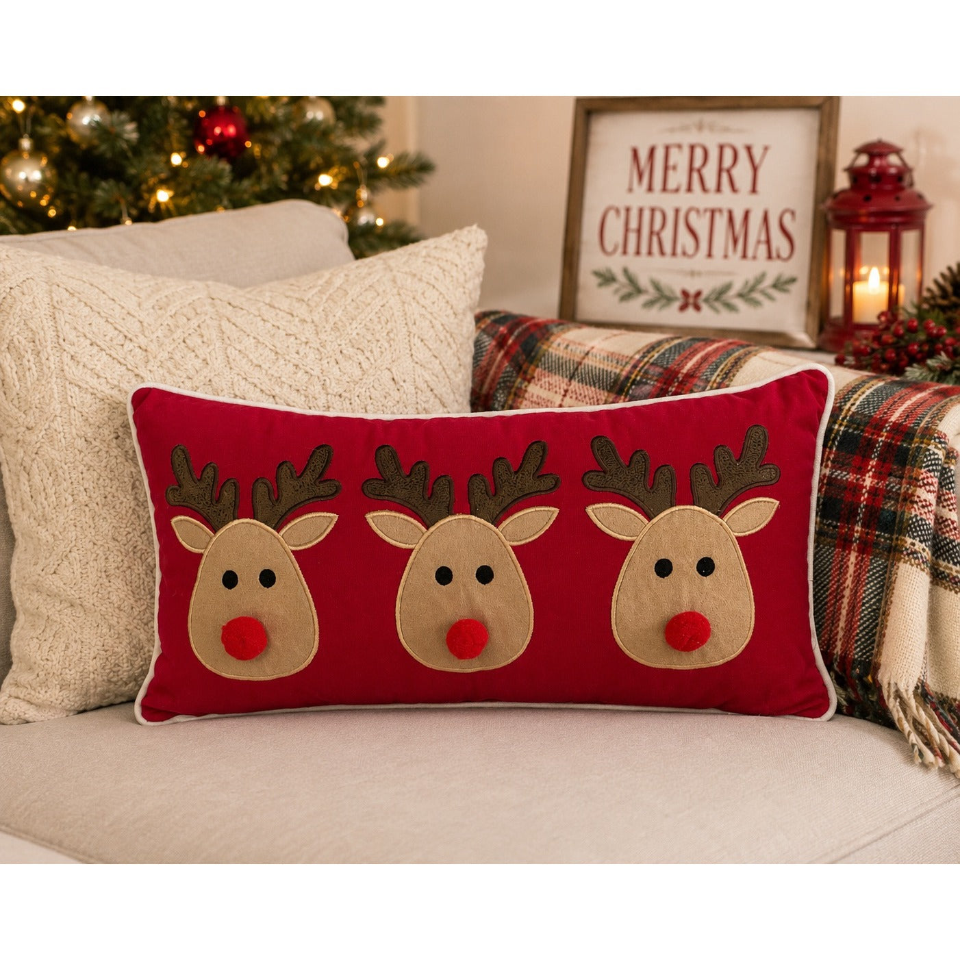 C&F Enterprises Reindeer Games Christmas Throw Pillow Red Rudolph Lumbar 10x20