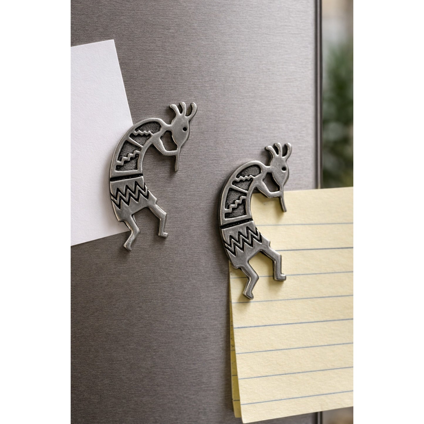 Signed BW Kokopelli Magnets Southwestern Silver Tone Figural Tribal Set