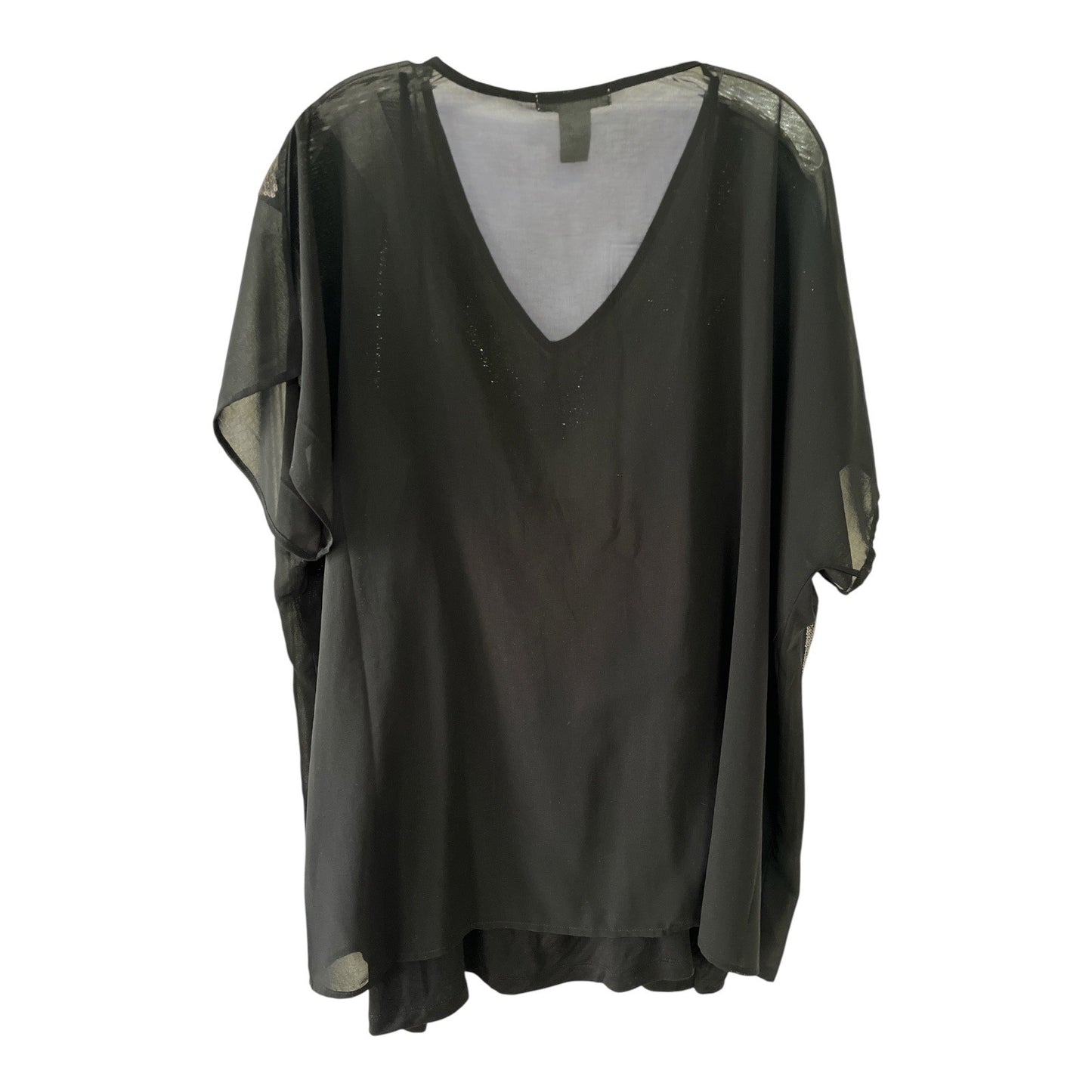 Design History Women’s 3X Black Sheer Sequin Tunic Top with Built-In Camisole, V-Neck, 2010s