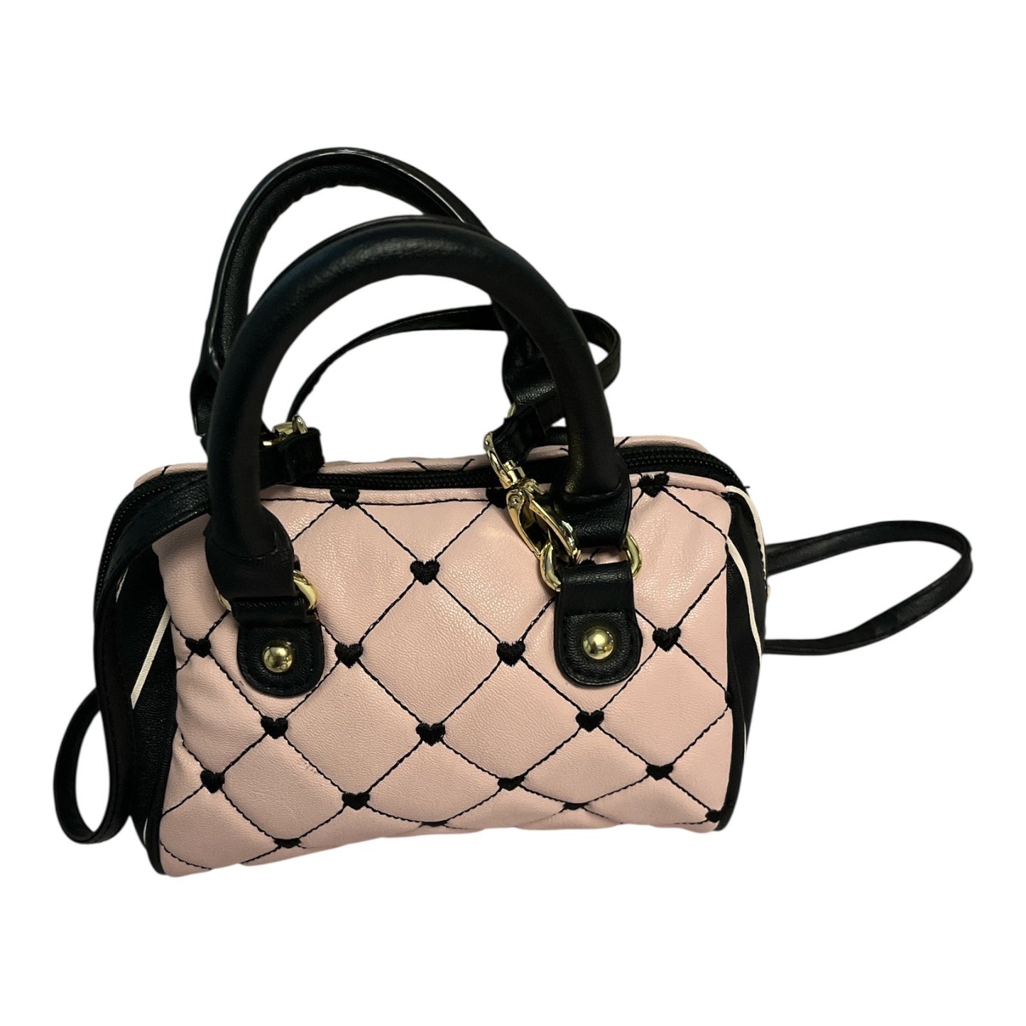 Luv Betsey by Betsey Johnson Quilted Mini Satchel – Pink & Black Faux Leather Crossbody Bag