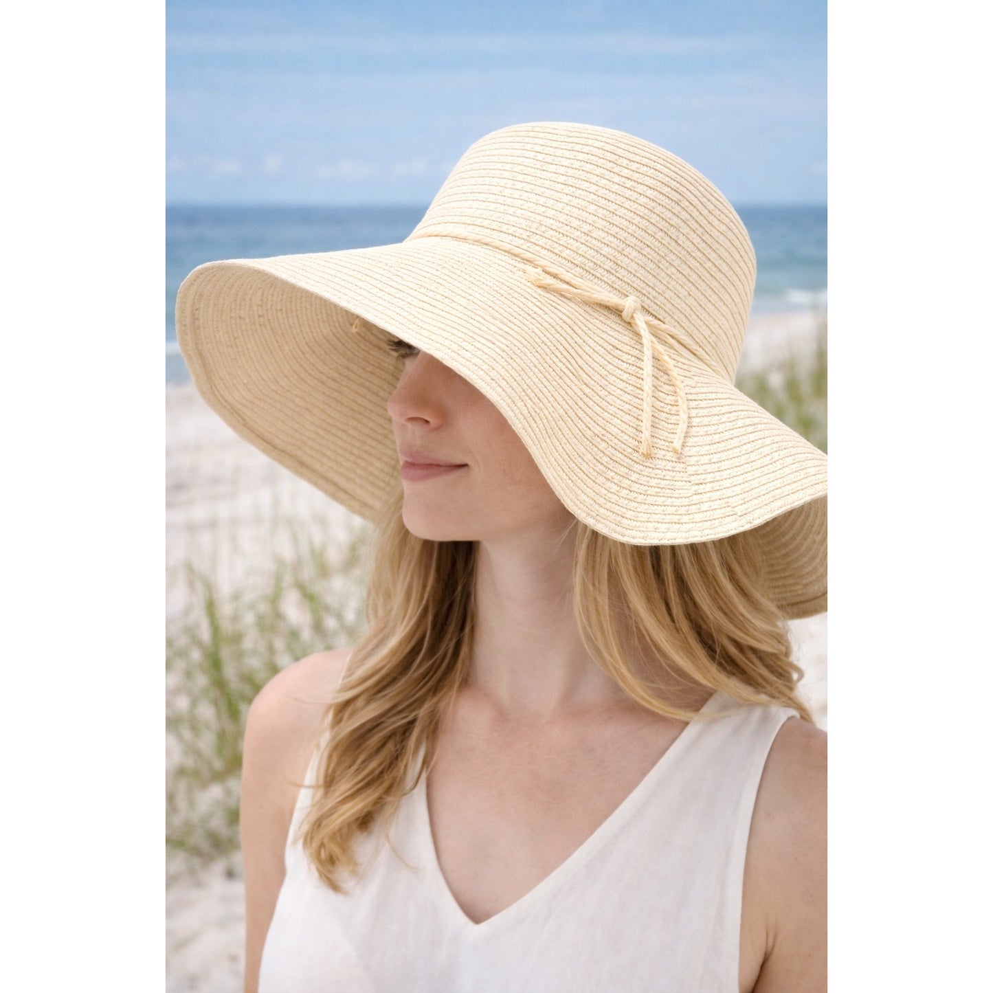 Y2K d&y Wide Brim Sun Hat Cream Paper Straw Beach Floppy Hat One Size
