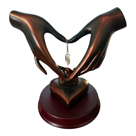 1990s Herco Romantic Hand Heart Sculpture with Crystal Drop – Love Figurine – Home Decor Gift