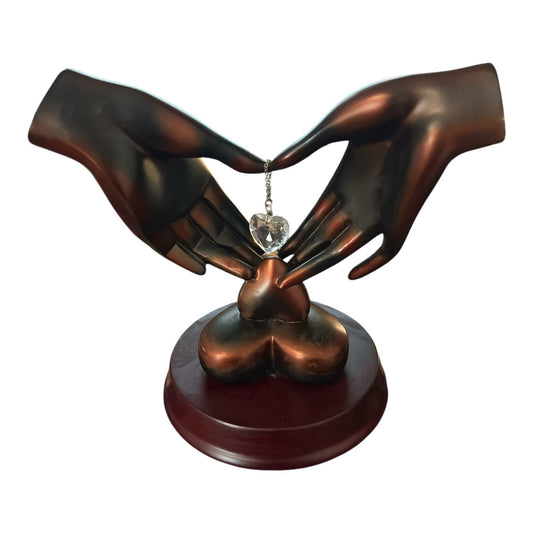 1990s Herco Romantic Hand Heart Sculpture with Crystal Drop – Love Figurine – Home Decor Gift