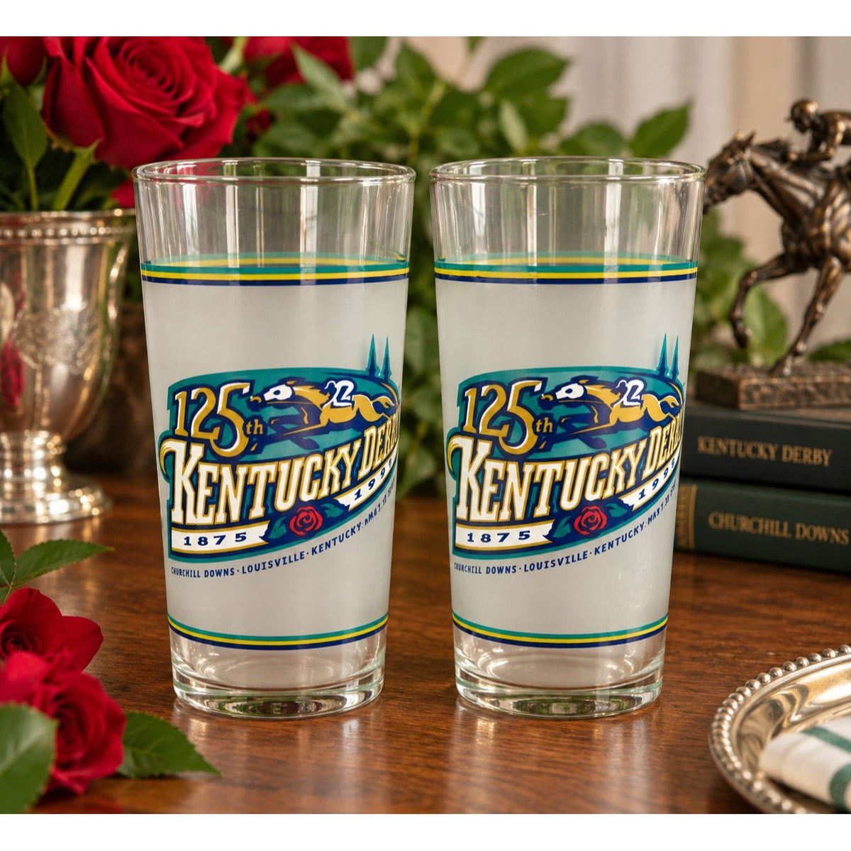 1999 Kentucky Derby 125th Anniversary Mint Julep Glasses Set of 2 Churchill Downs