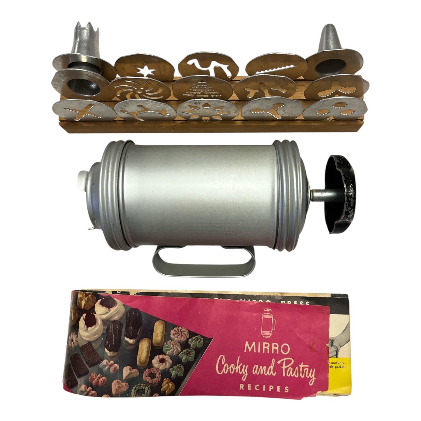 Vintage Mirro Cooky & Pastry Press No. 358AM w/ 15 Discs & Recipe Book – Box Poor