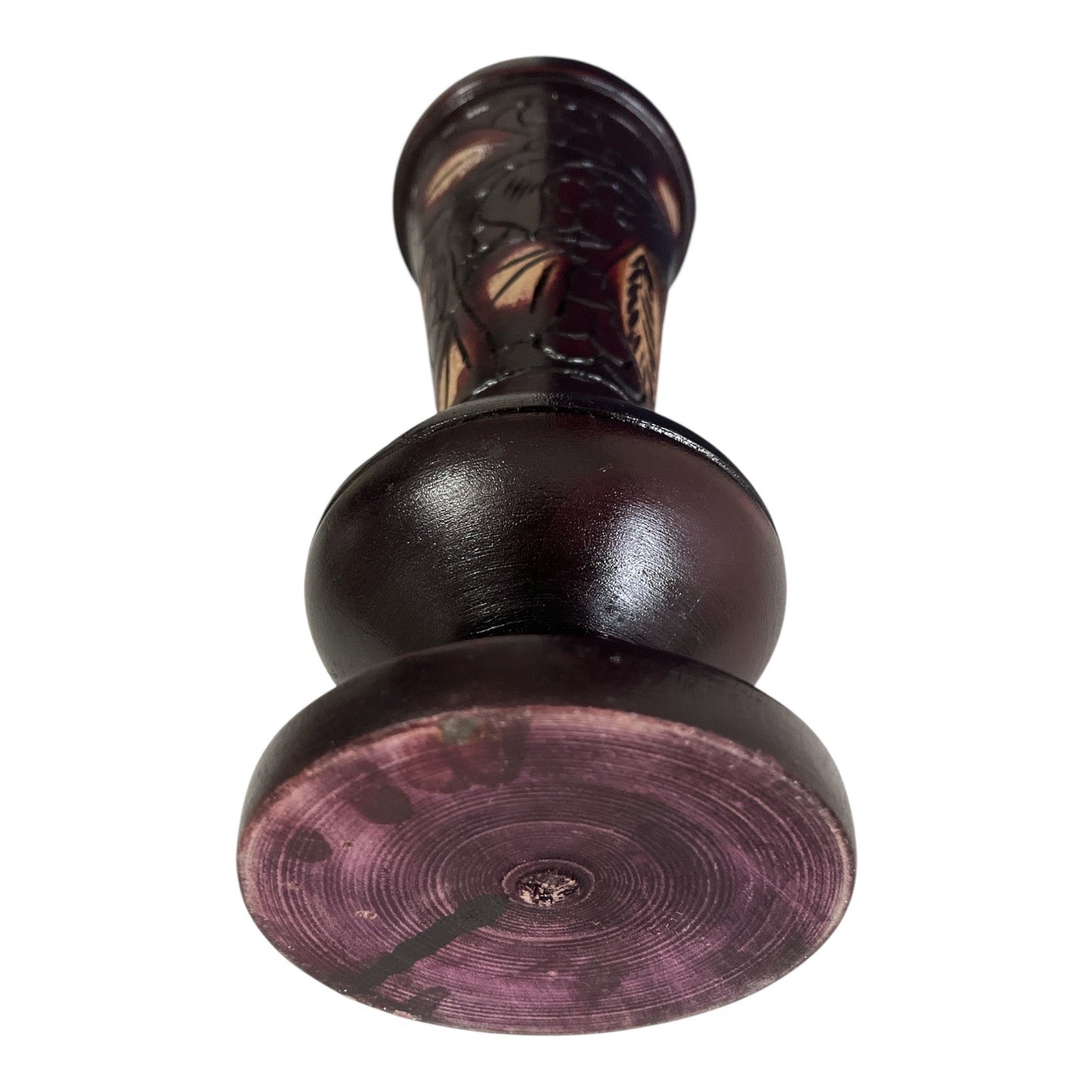 Vintage Boho Tribal Hand-Carved Wooden Vase – Dark Stained Leaf Design