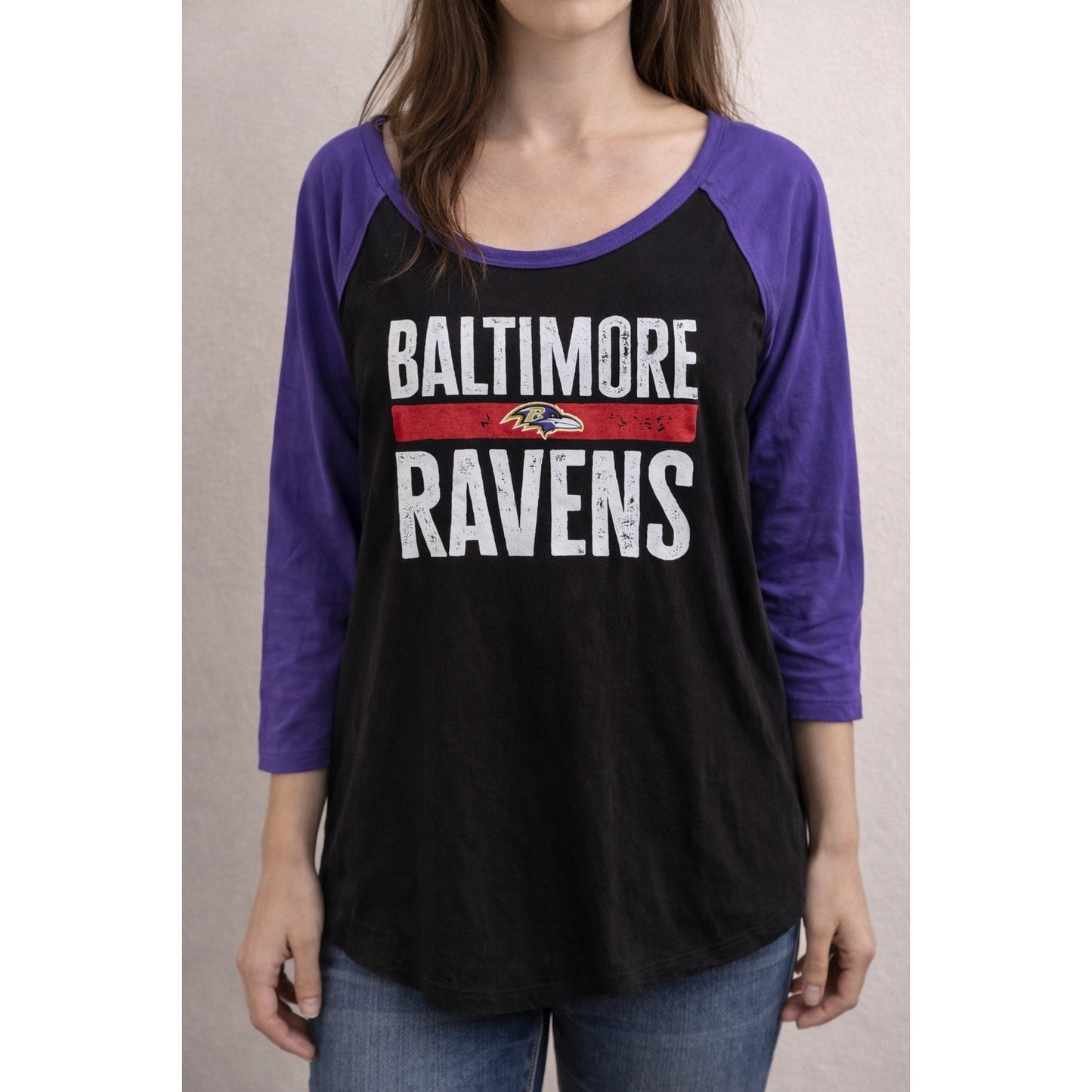 Baltimore Ravens New Era Raglan Top Purple Black Long Sleeve NFL Womens L