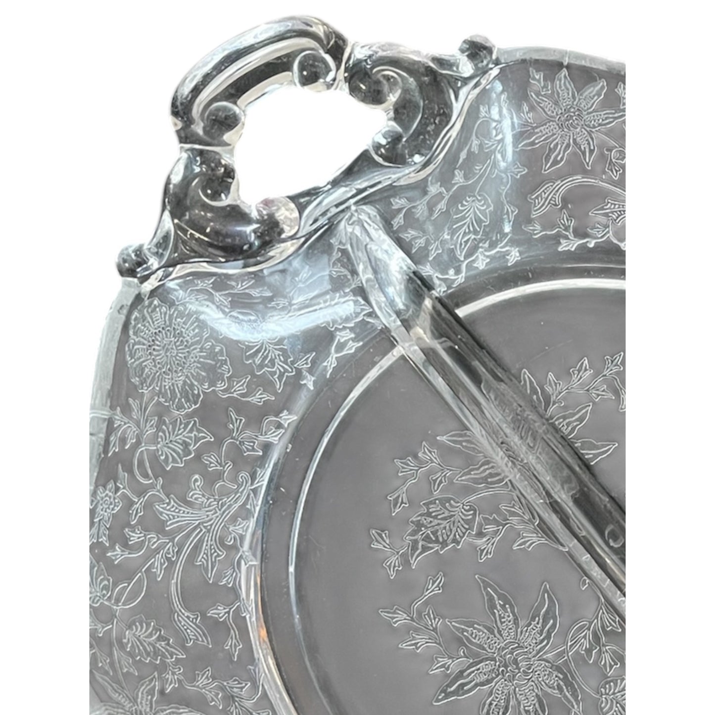 Cambridge Glass “Wildflower” Etched Divided Relish Dish with Handles