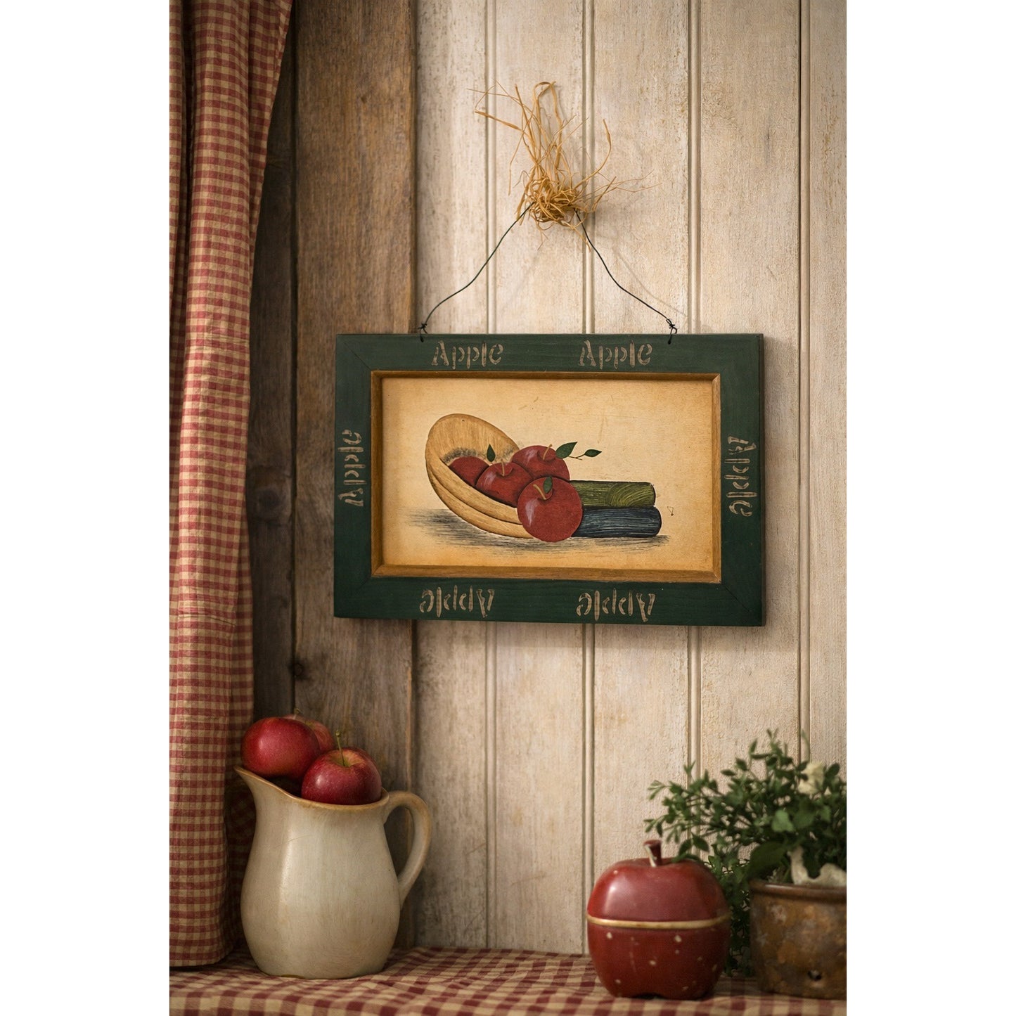 Vintage Apple Kitchen Wall Art Framed Fruit Still Life Hanging Plaque 1998