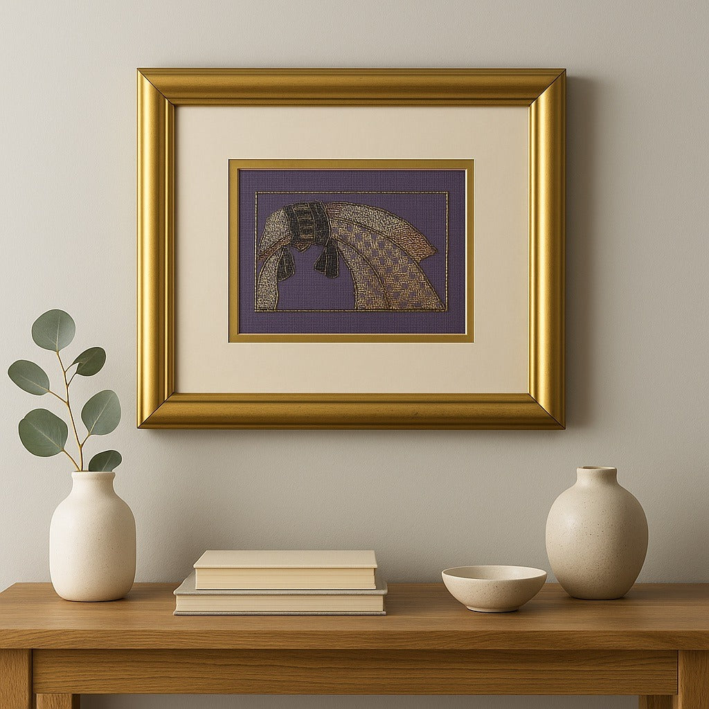 Vintage Metallic Needlepoint Bow Art – Hand-Stitched Embroidery – Gold Framed 14x12