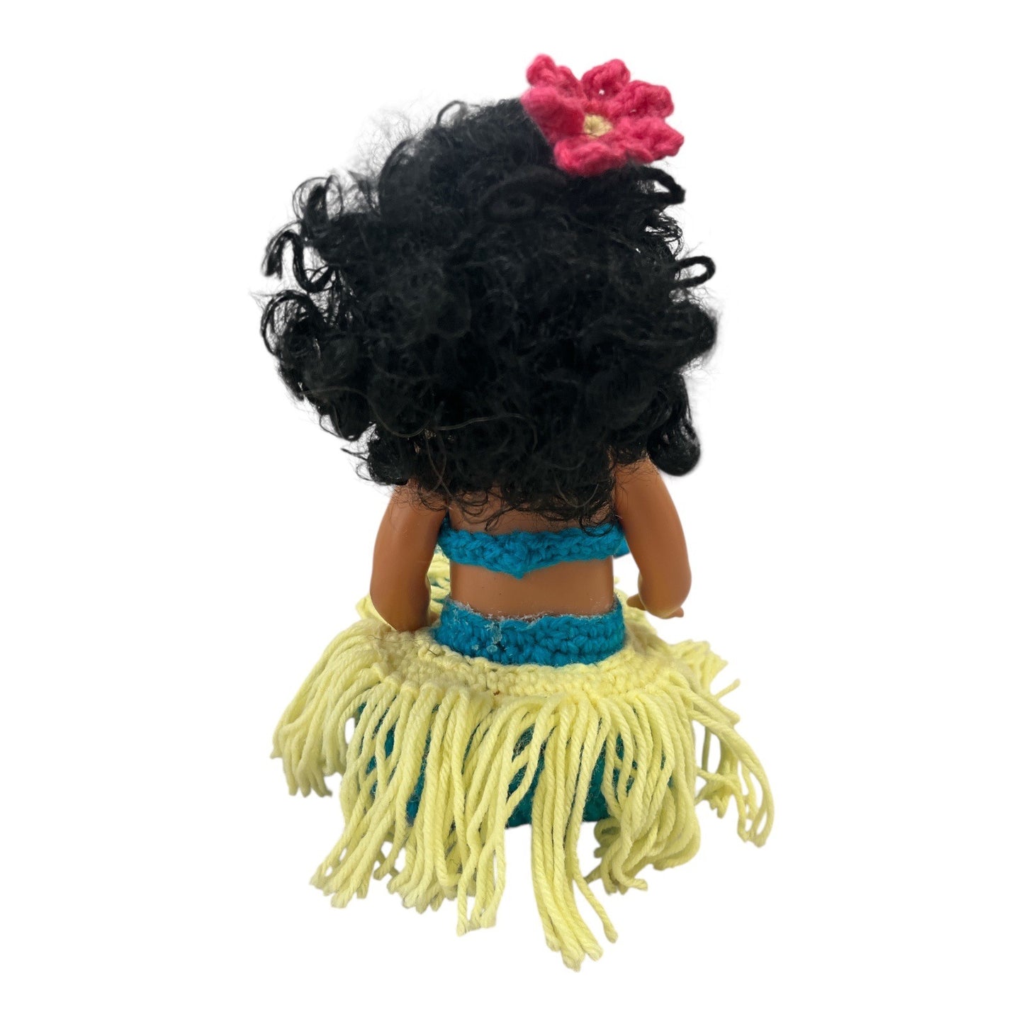 Vintage Hawaiian Mermaid Doll – Crocheted Costume, Black Curly Hair, 10”