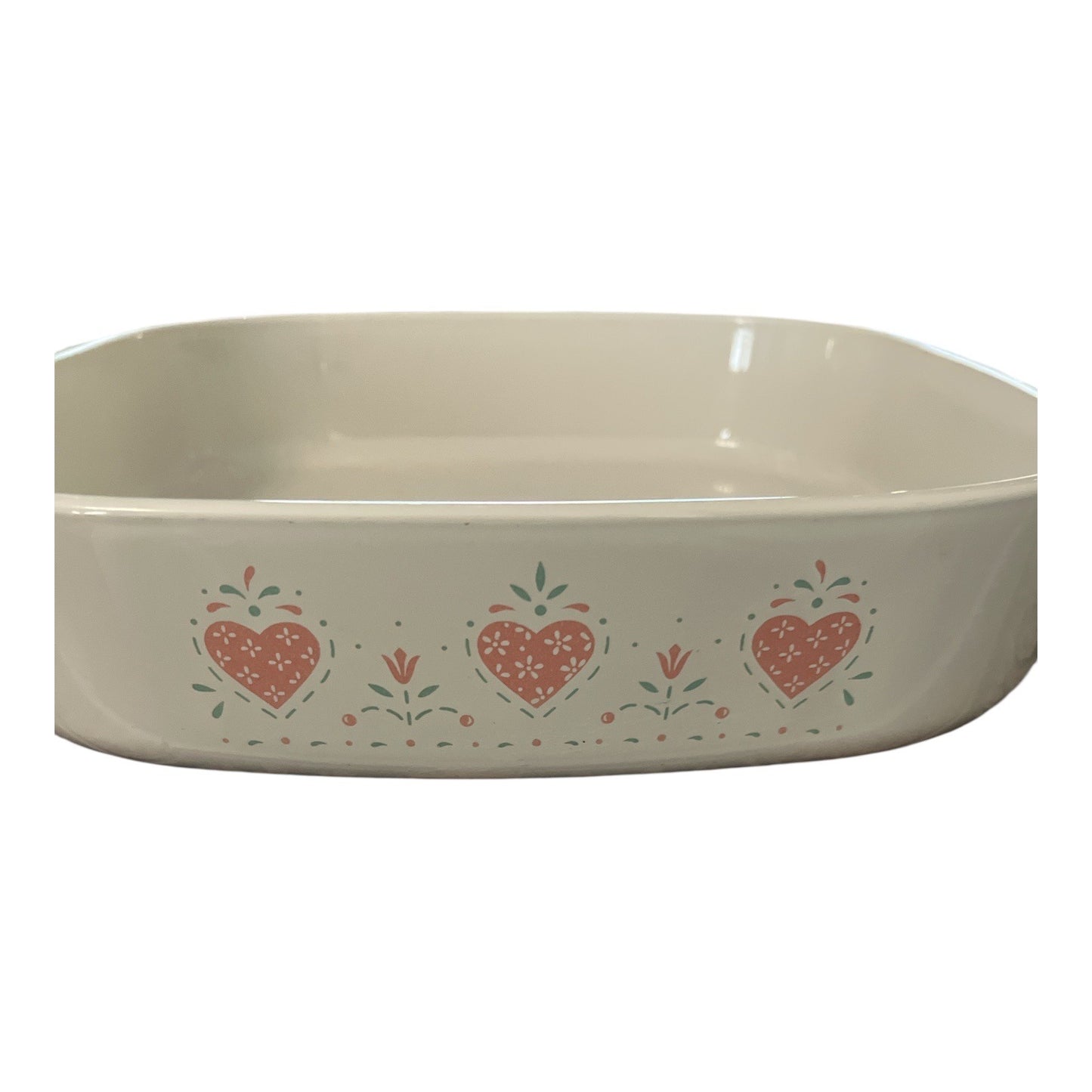 Corning Ware Casserole Dish – Country Heart Pattern – Square Baking Dish – 8x8 – Vintage USA