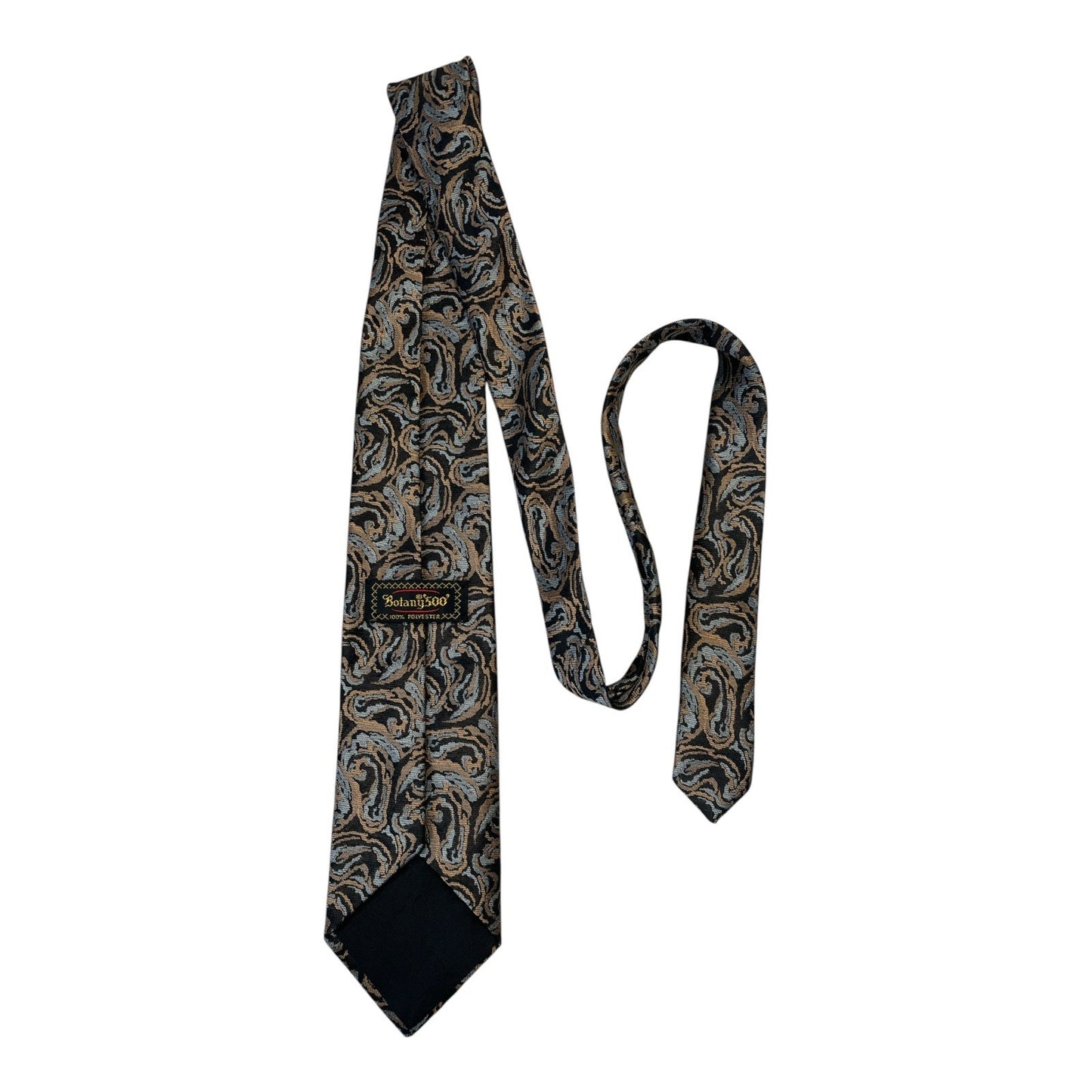 Vintage Botany 500 Paisley Tie – Black, Tan & Gray – 54” Long
